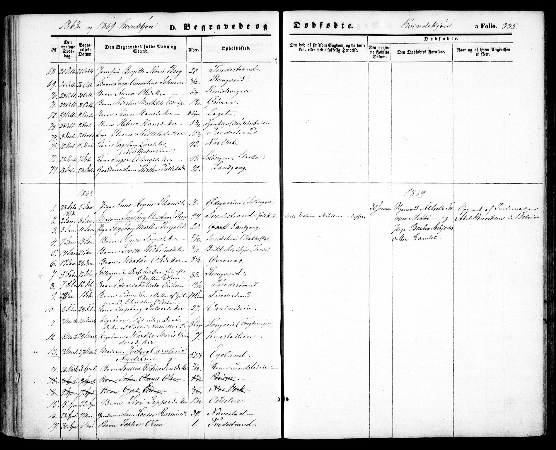 Holt sokneprestkontor, AV/SAK-1111-0021/F/Fa/L0009: Parish register (official) no. A 9, 1861-1871, p. 335