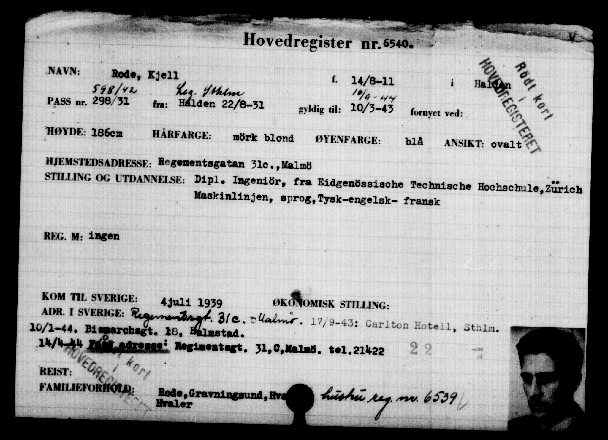 Utenriksstasjonene, Legasjonen i Stockholm, Flyktningkontoret, AV/RA-S-6753/V/Va/L0004: Kjesäterkartoteket, flyktninger med registreringsnr. 3496-6610, 1940-1945, p. 3600
