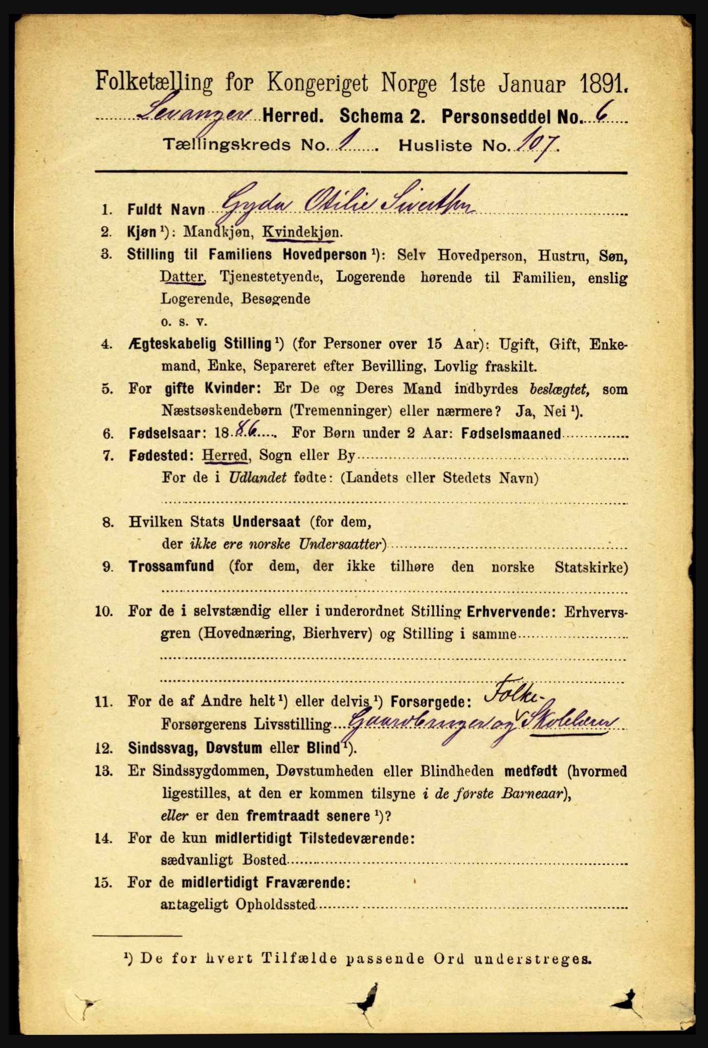 RA, 1891 census for 1720 Levanger, 1891, p. 739