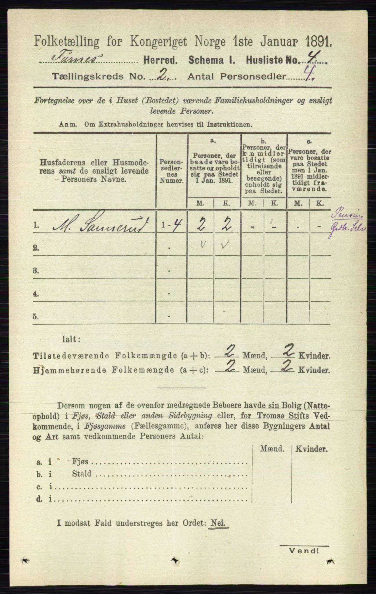 RA, Census 1891 for 0413 Furnes herred, 1891, p. 733