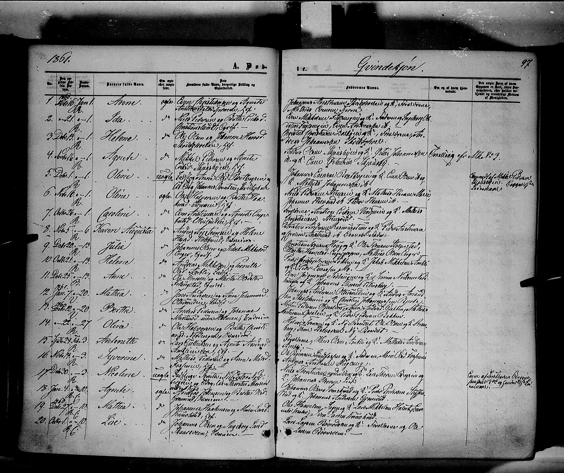 Ringsaker prestekontor, AV/SAH-PREST-014/K/Ka/L0010: Parish register (official) no. 10, 1861-1869, p. 97