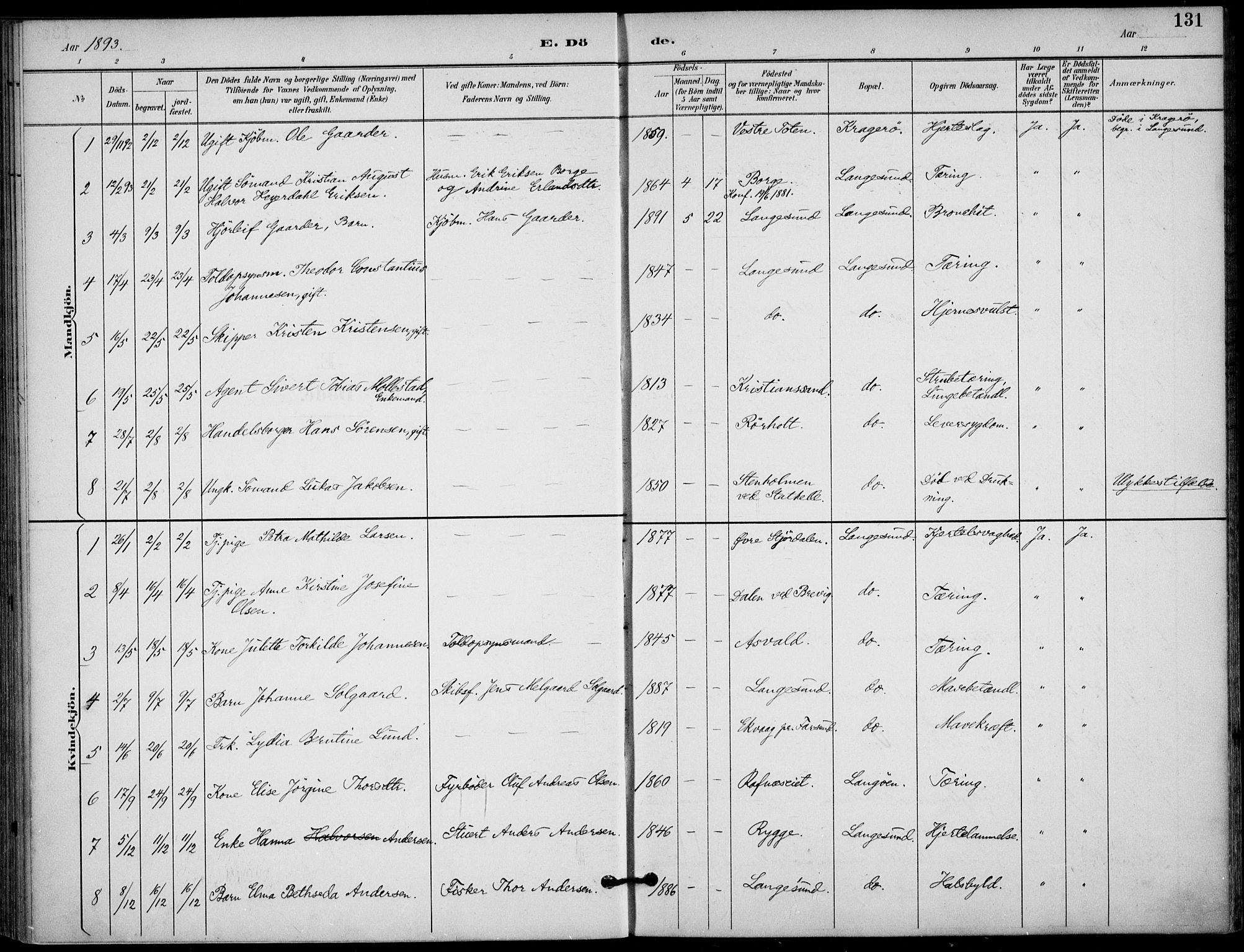 Langesund kirkebøker, SAKO/A-280/F/Fa/L0003: Parish register (official) no. 3, 1893-1907, p. 131