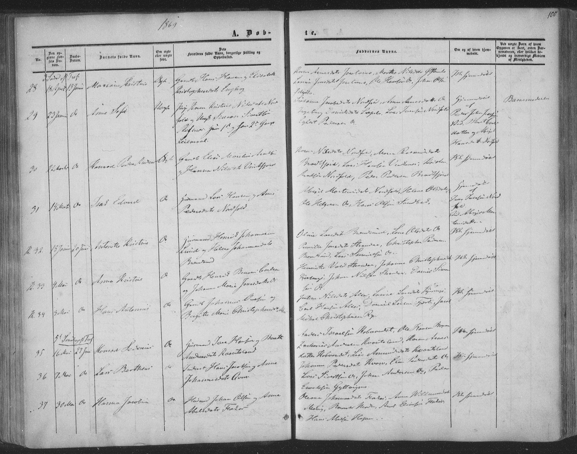 Ministerialprotokoller, klokkerbøker og fødselsregistre - Nordland, AV/SAT-A-1459/853/L0770: Parish register (official) no. 853A09, 1857-1870, p. 100