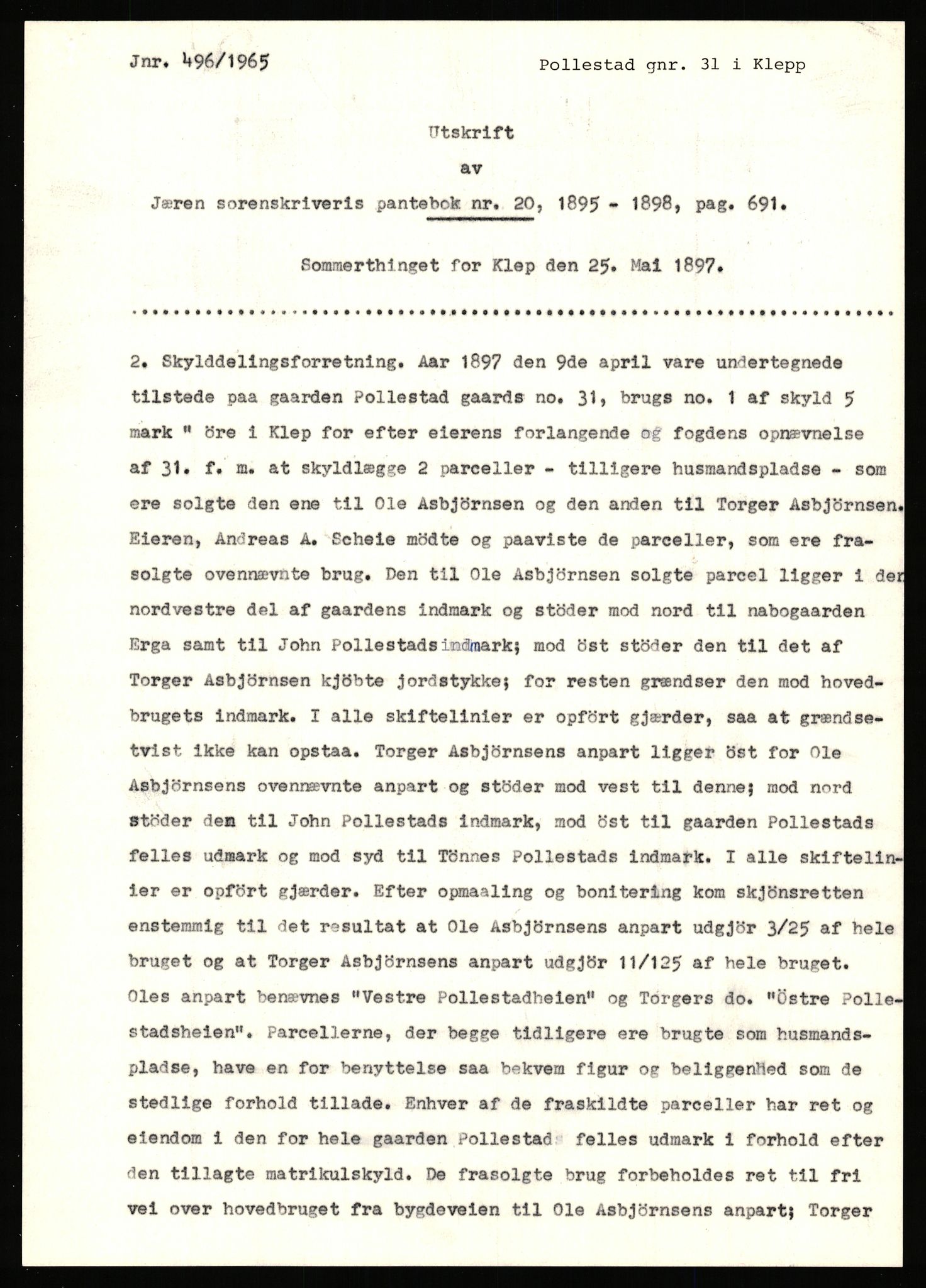 Statsarkivet i Stavanger, AV/SAST-A-101971/03/Y/Yj/L0066: Avskrifter sortert etter gårdsnavn: Pedersro - Prestegården i Suldal, 1750-1930, p. 11