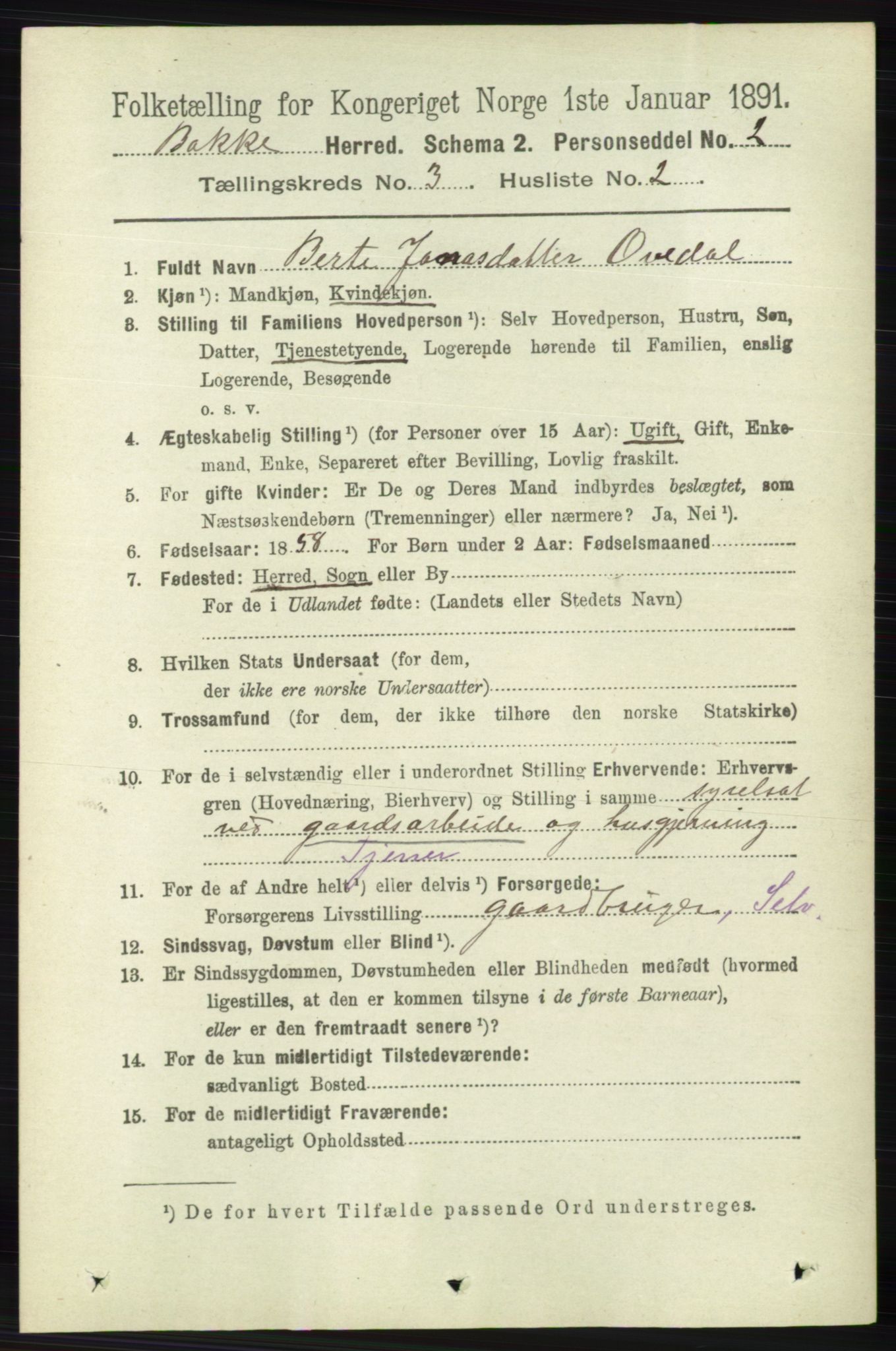 RA, 1891 census for 1045 Bakke, 1891, p. 416