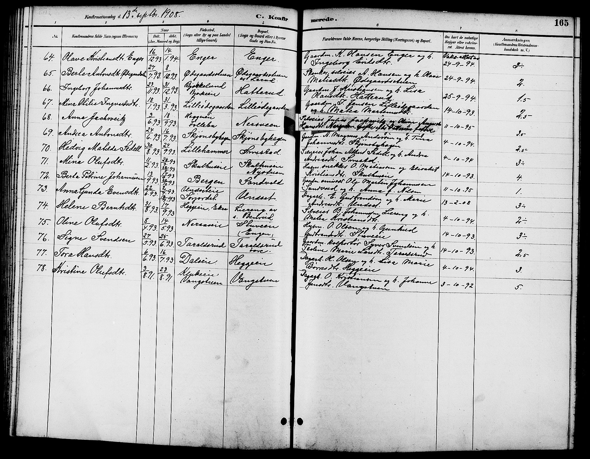 Biri prestekontor, SAH/PREST-096/H/Ha/Hab/L0004: Parish register (copy) no. 4, 1892-1909, p. 165