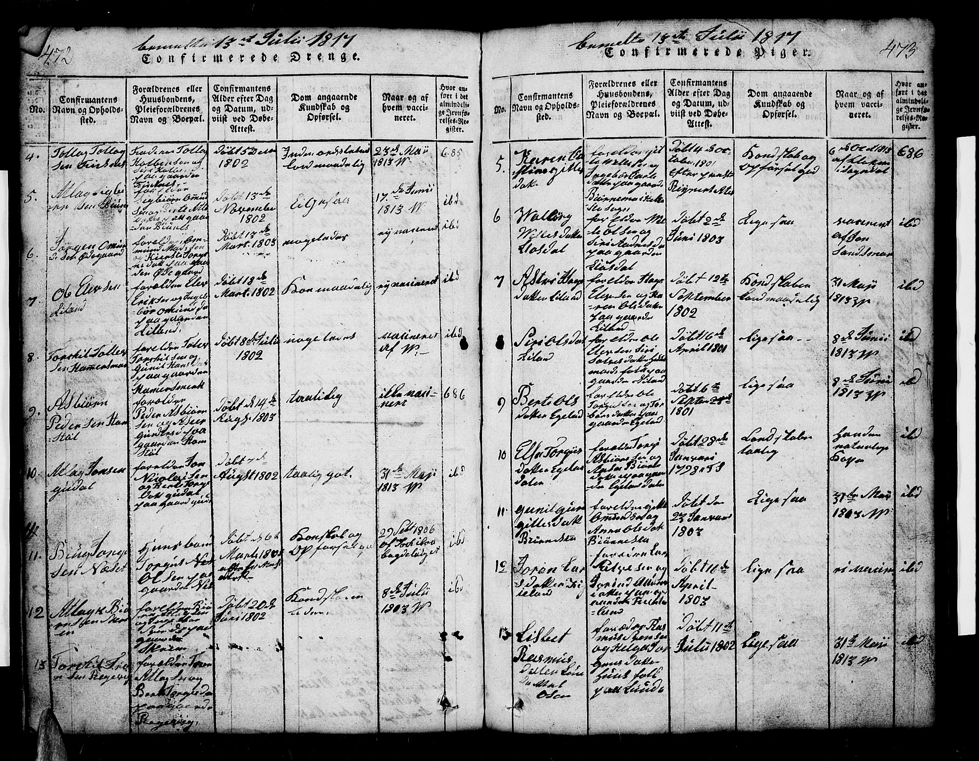 Sirdal sokneprestkontor, SAK/1111-0036/F/Fb/Fbb/L0001: Parish register (copy) no. B 1, 1815-1834, p. 472-473