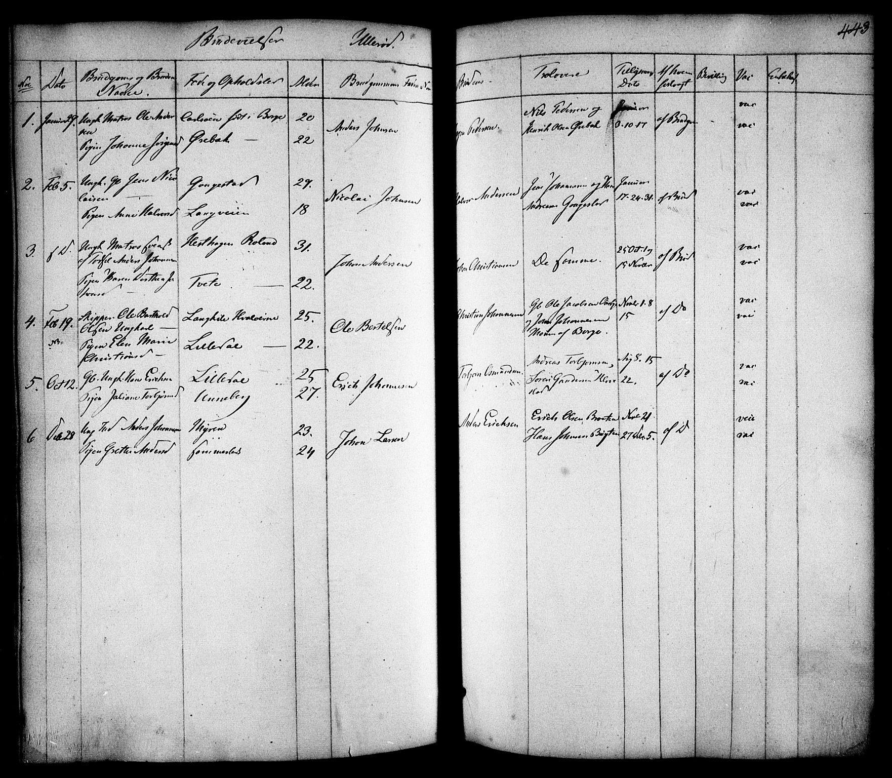 Skjeberg prestekontor Kirkebøker, AV/SAO-A-10923/F/Fa/L0006: Parish register (official) no. I 6, 1846-1858, p. 443