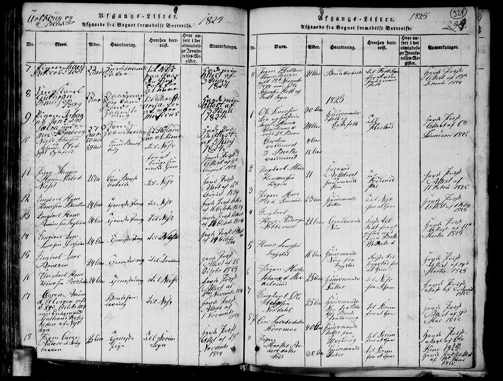 Aurskog prestekontor Kirkebøker, SAO/A-10304a/G/Ga/L0001: Parish register (copy) no. I 1, 1814-1829, p. 324
