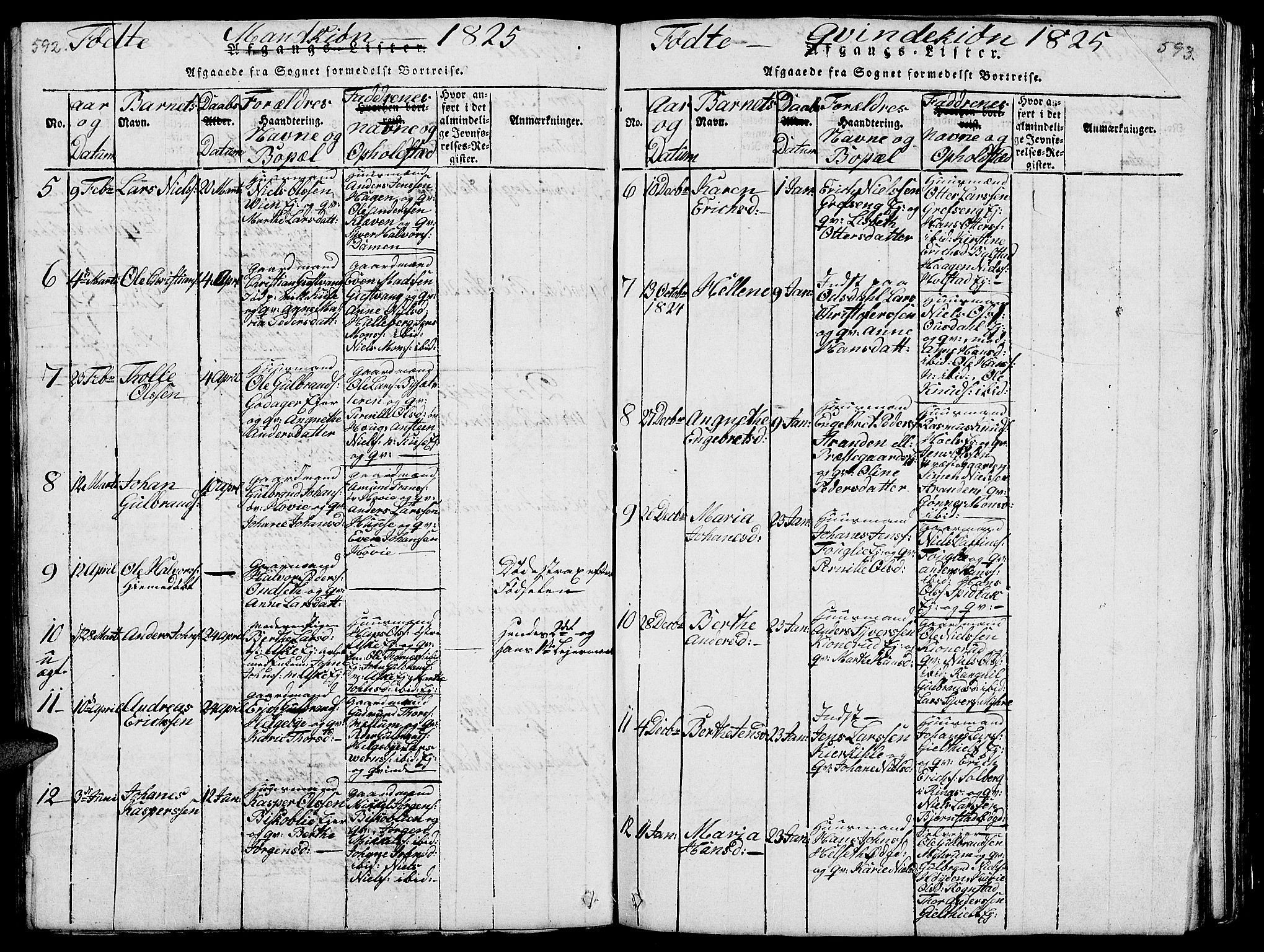 Nes prestekontor, Hedmark, AV/SAH-PREST-020/L/La/L0003: Parish register (copy) no. 3, 1814-1831, p. 592-593