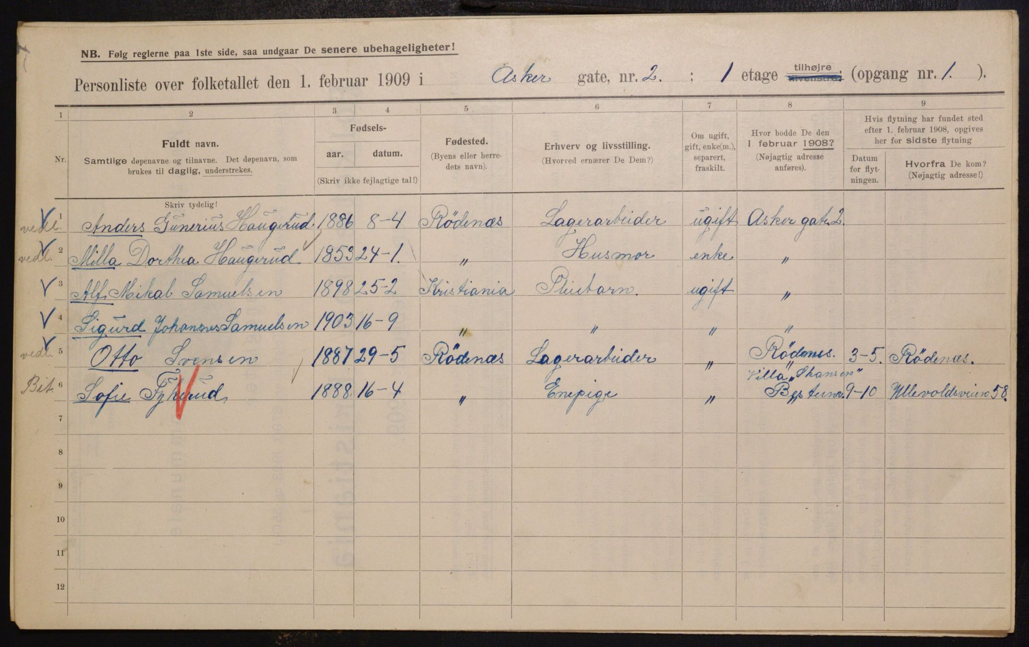 OBA, Municipal Census 1909 for Kristiania, 1909, p. 2352