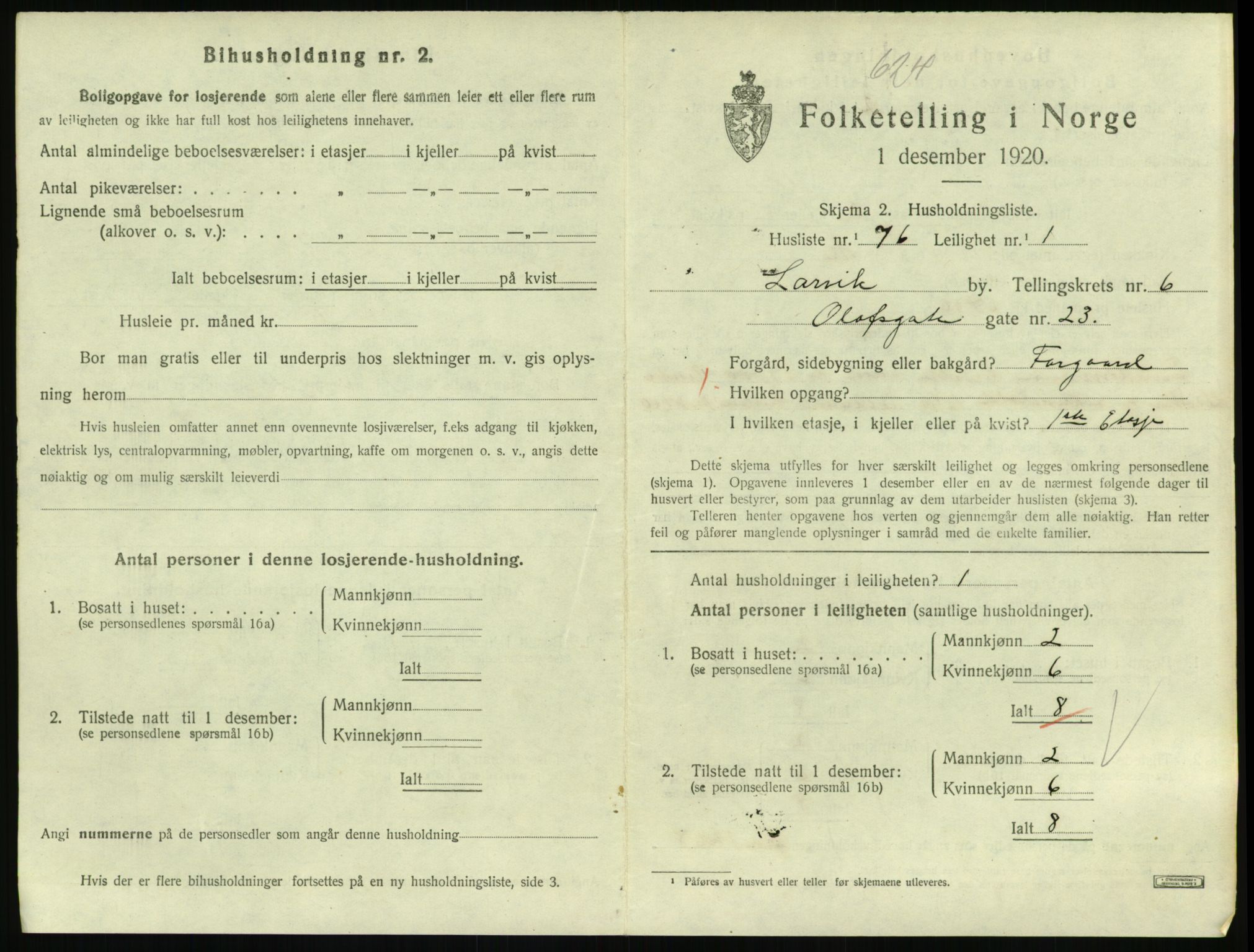 SAKO, 1920 census for Larvik, 1920, p. 5654