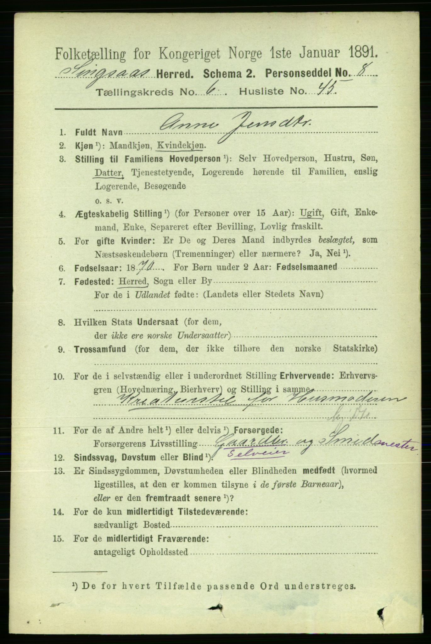 RA, 1891 census for 1646 Singsås, 1891, p. 1559