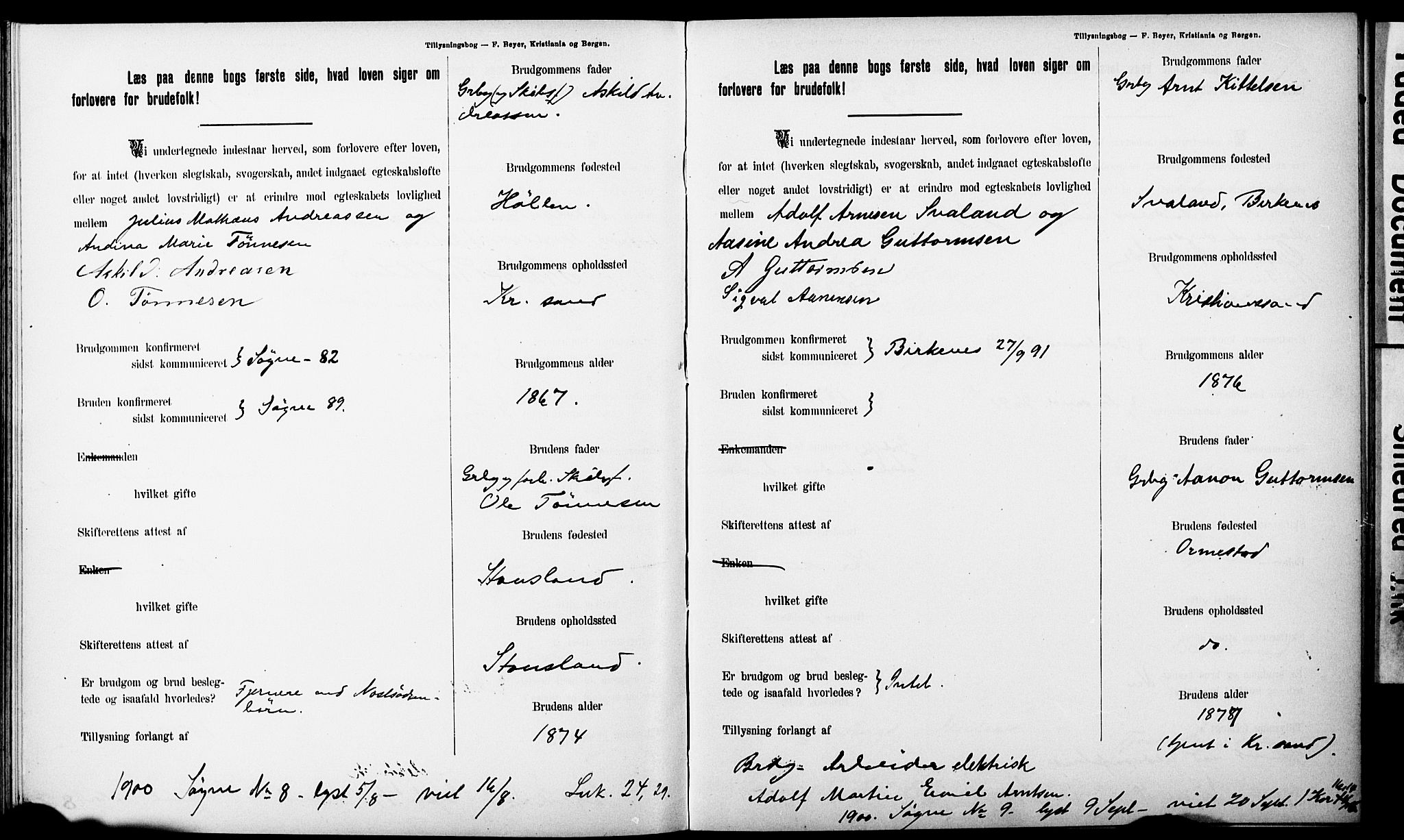 Ullensaker prestekontor Kirkebøker, AV/SAO-A-10236a/H/Ha/L0001: Banns register no. 1, 1892-1910