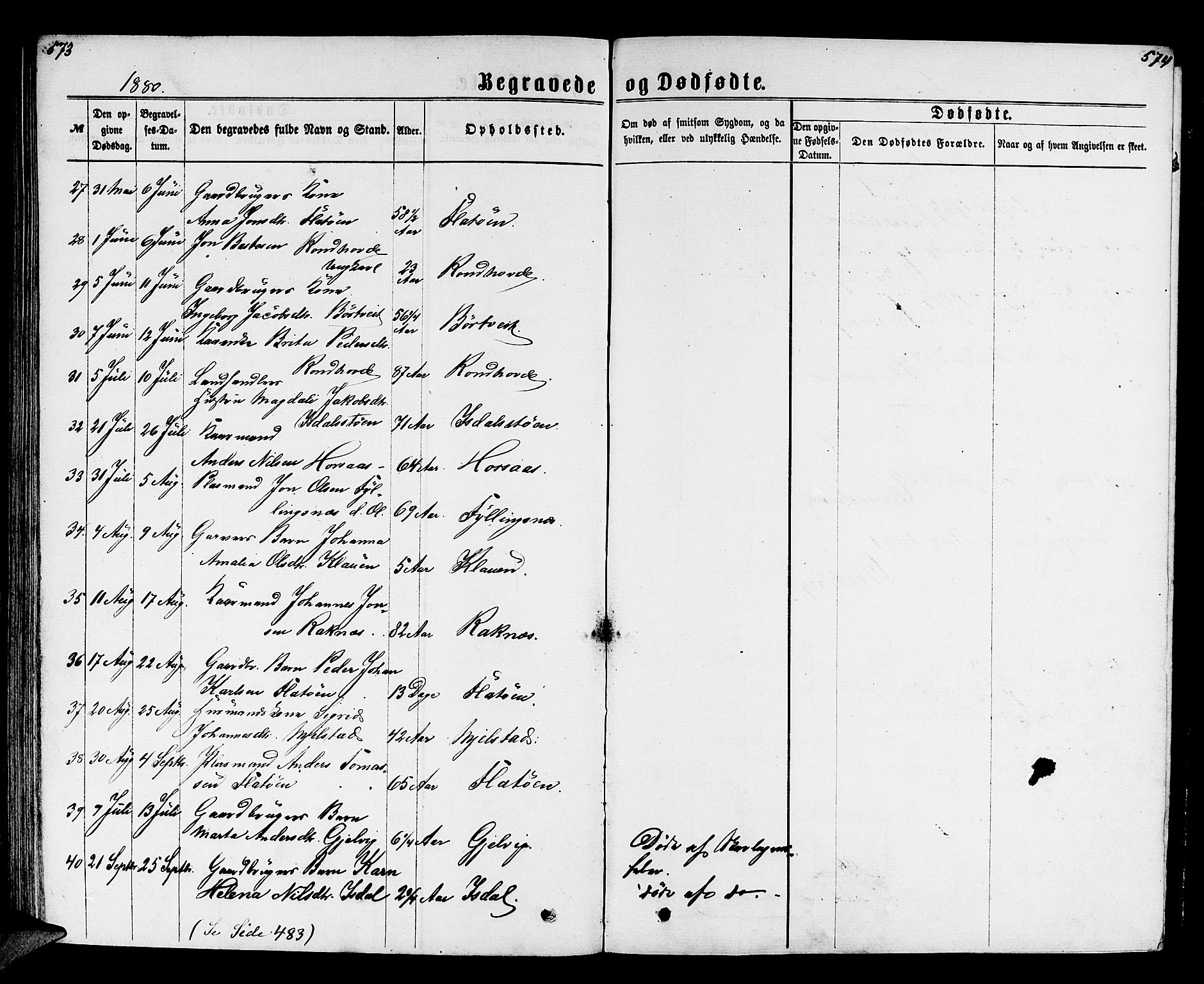 Hamre sokneprestembete, SAB/A-75501/H/Ha/Hab: Parish register (copy) no. B 2, 1863-1880, p. 573-574