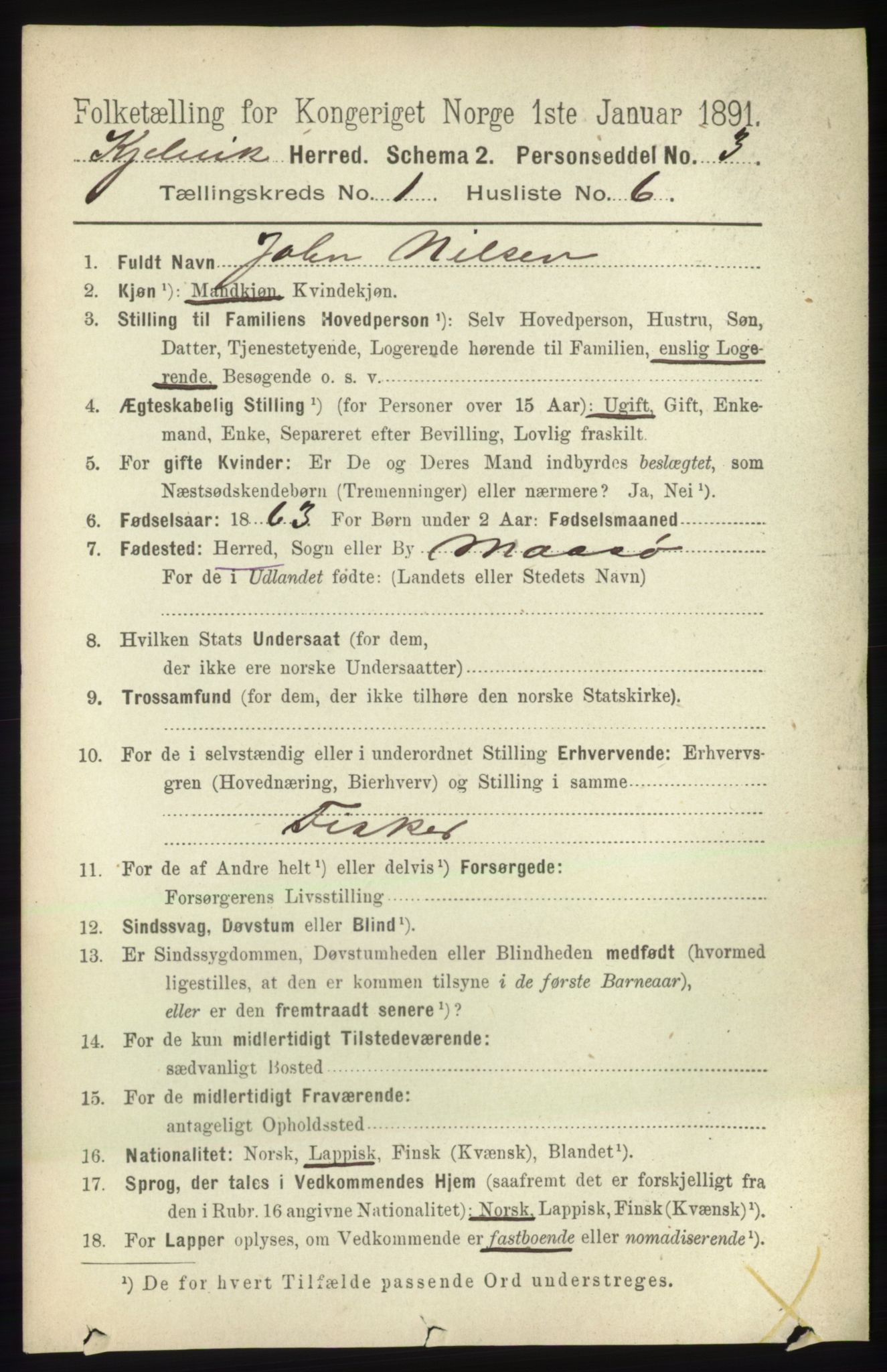 RA, 1891 census for 2019 Kjelvik, 1891, p. 68