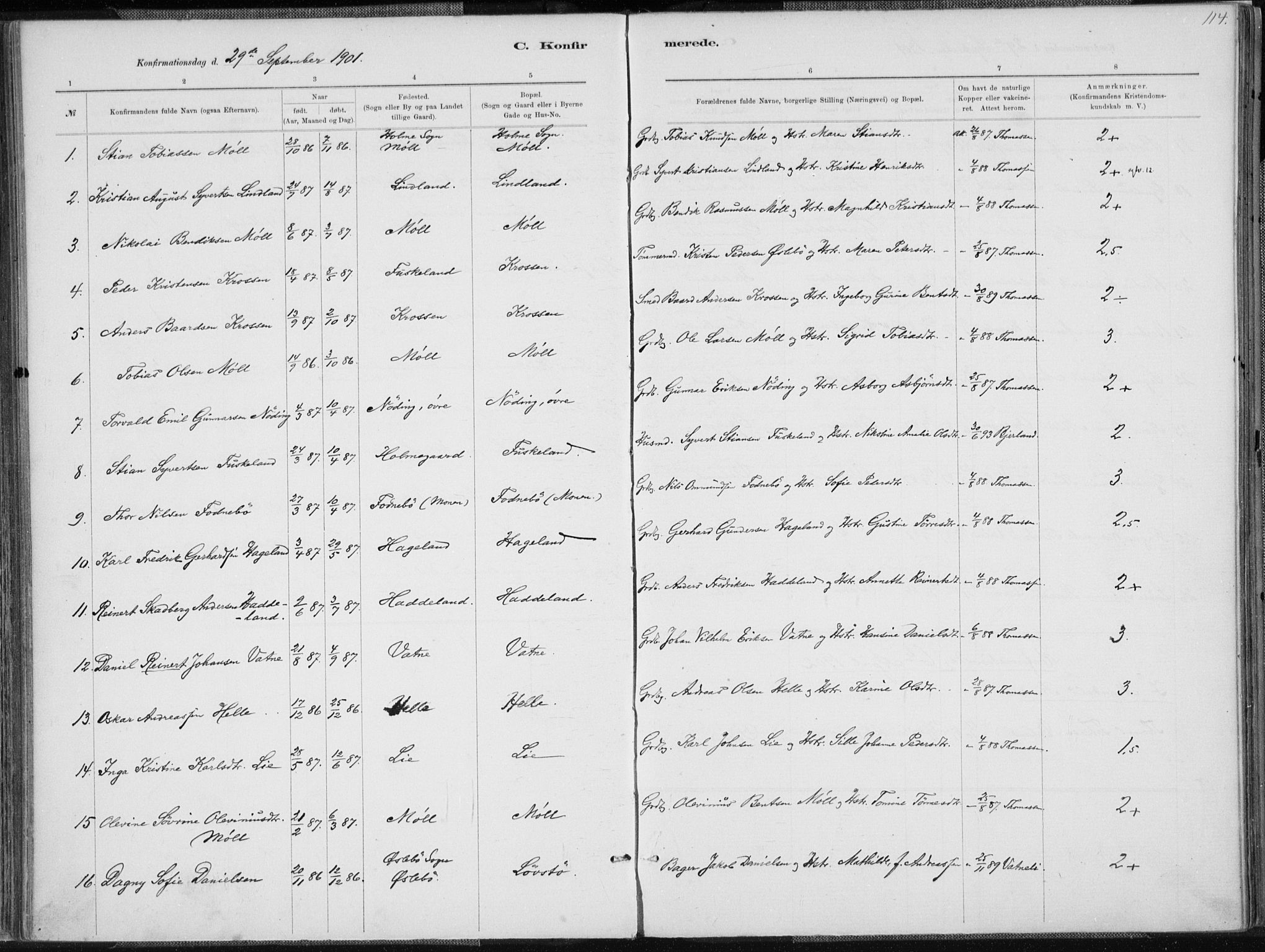 Holum sokneprestkontor, SAK/1111-0022/F/Fa/Faa/L0007: Parish register (official) no. A 7, 1884-1907, p. 114