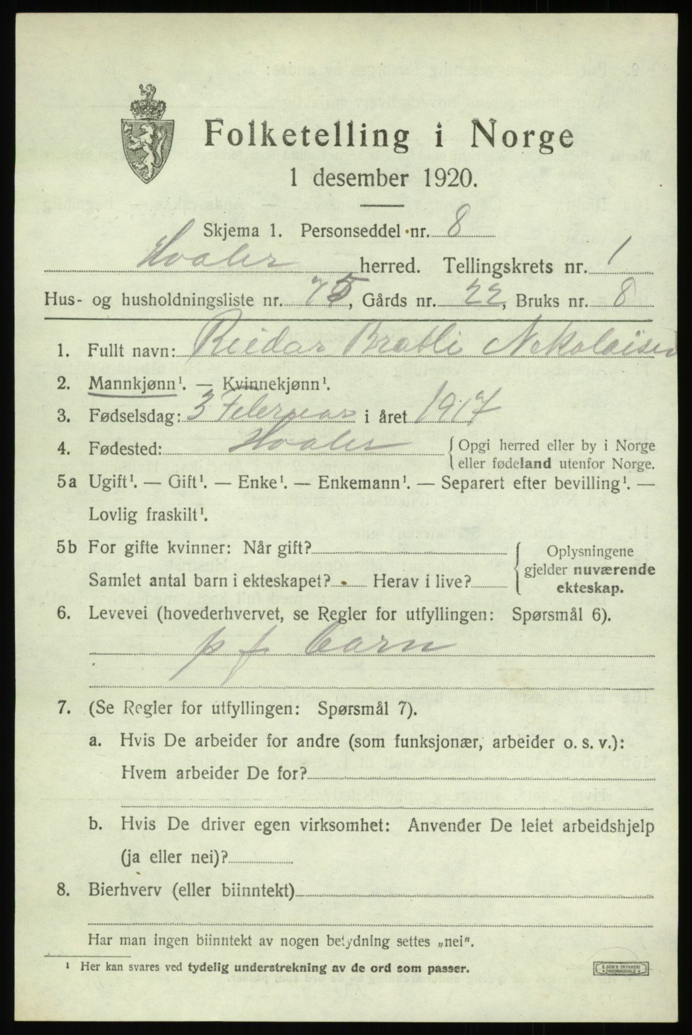 SAO, 1920 census for Hvaler, 1920, p. 2408