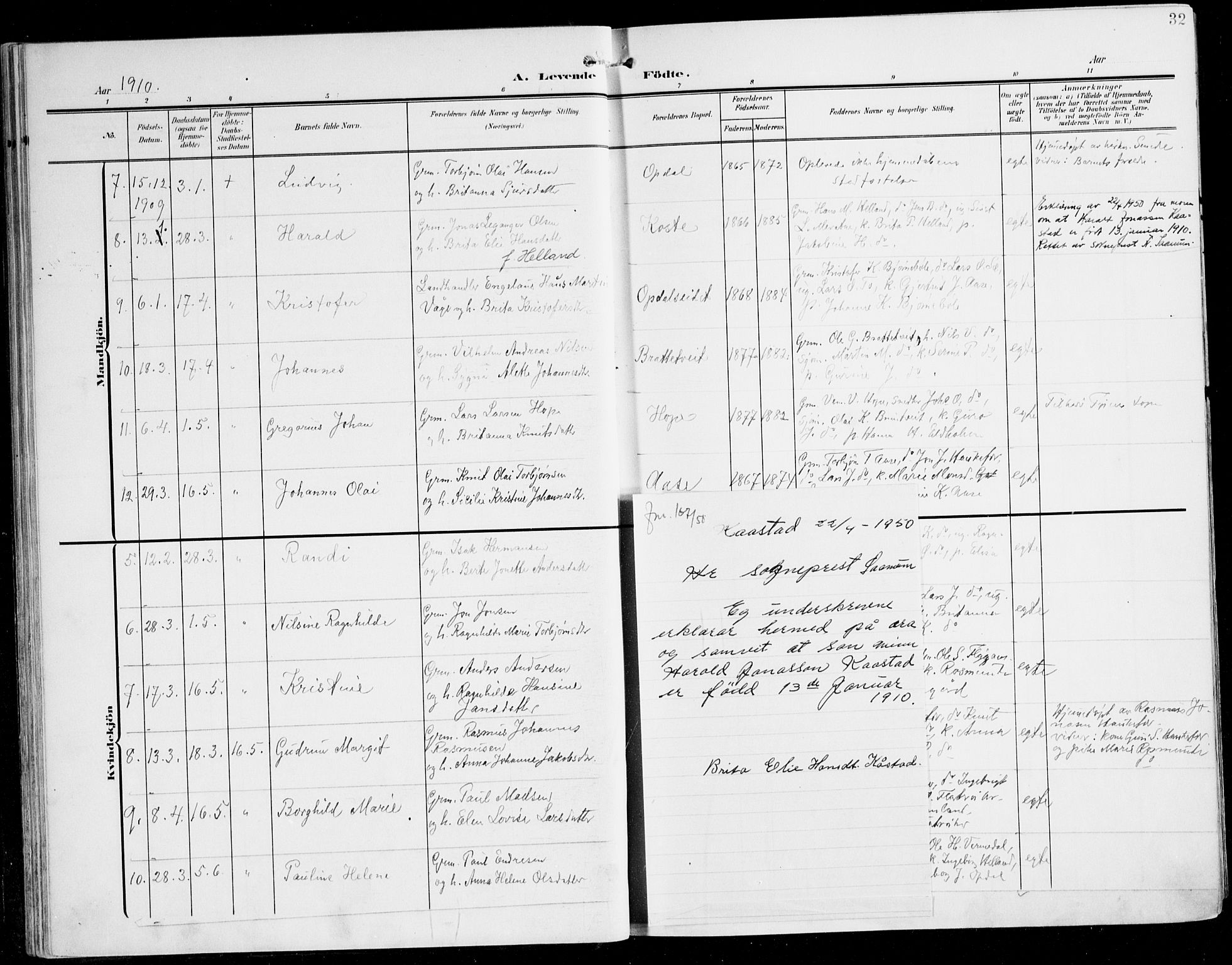 Tysnes sokneprestembete, SAB/A-78601/H/Haa: Parish register (official) no. D 2, 1905-1922, p. 32