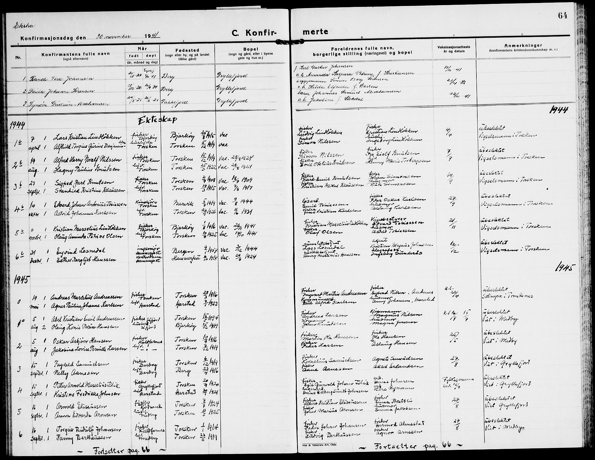 Berg sokneprestkontor, SATØ/S-1318/G/Ga/Gab/L0015klokker: Parish register (copy) no. 15, 1934-1945, p. 64