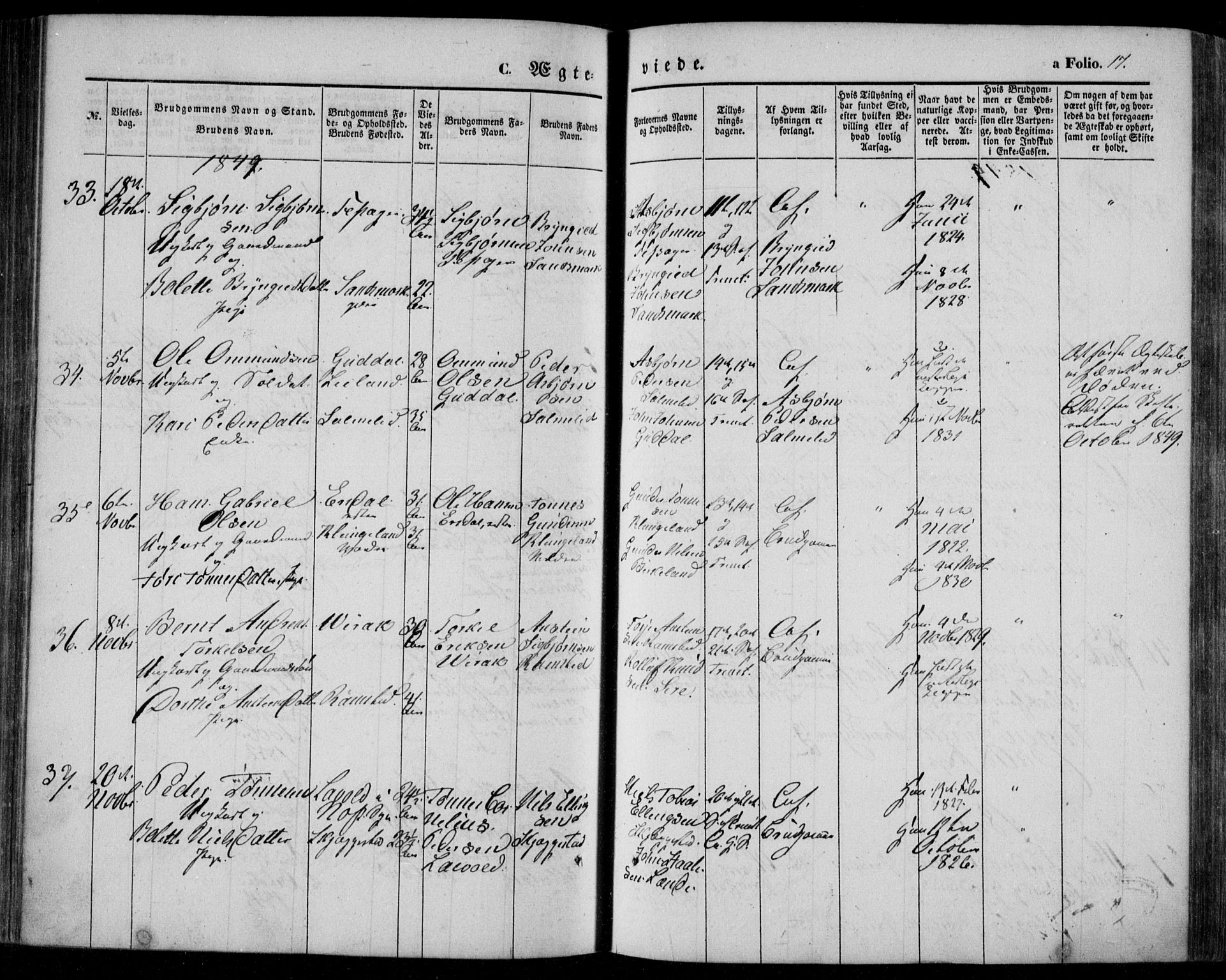 Bakke sokneprestkontor, AV/SAK-1111-0002/F/Fa/Faa/L0005: Parish register (official) no. A 5, 1847-1855, p. 17