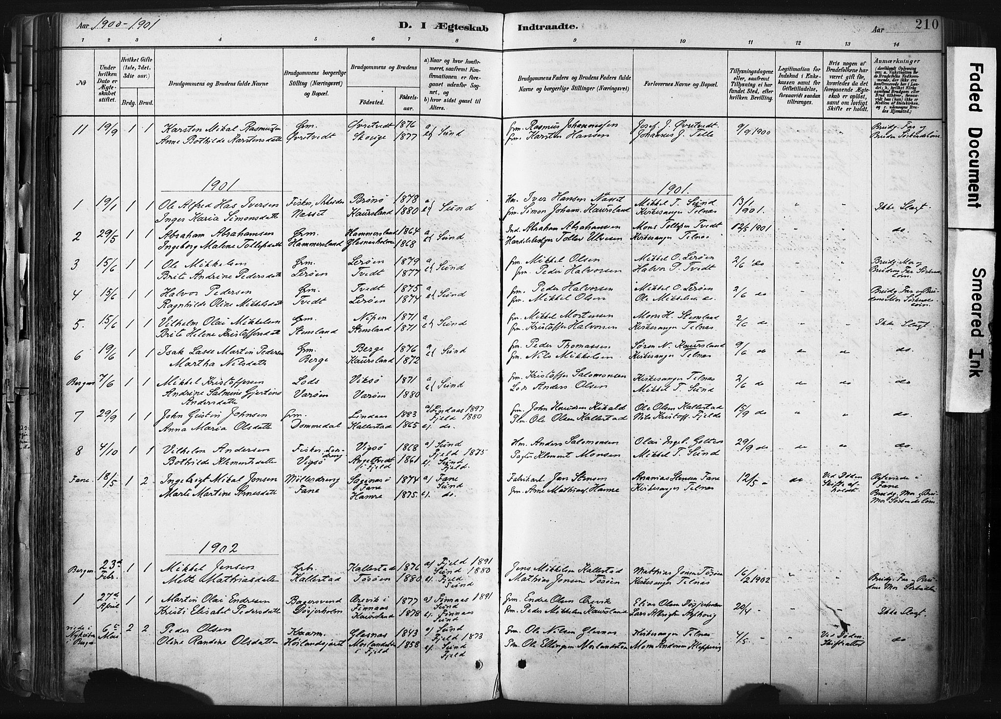 Sund sokneprestembete, AV/SAB-A-99930: Parish register (official) no. B 1, 1882-1907, p. 210