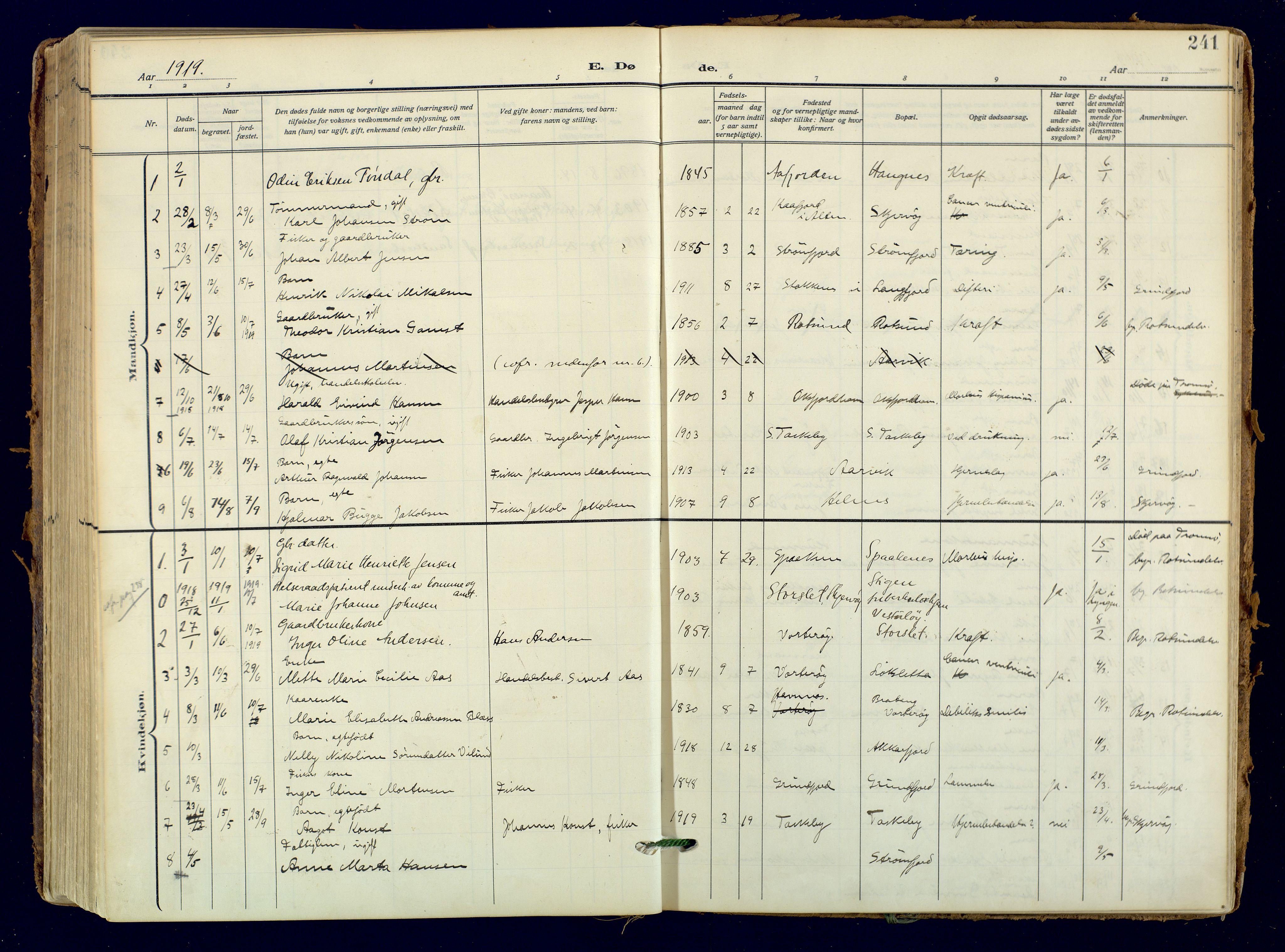 Skjervøy sokneprestkontor, AV/SATØ-S-1300/H/Ha/Haa: Parish register (official) no. 18, 1910-1926, p. 241