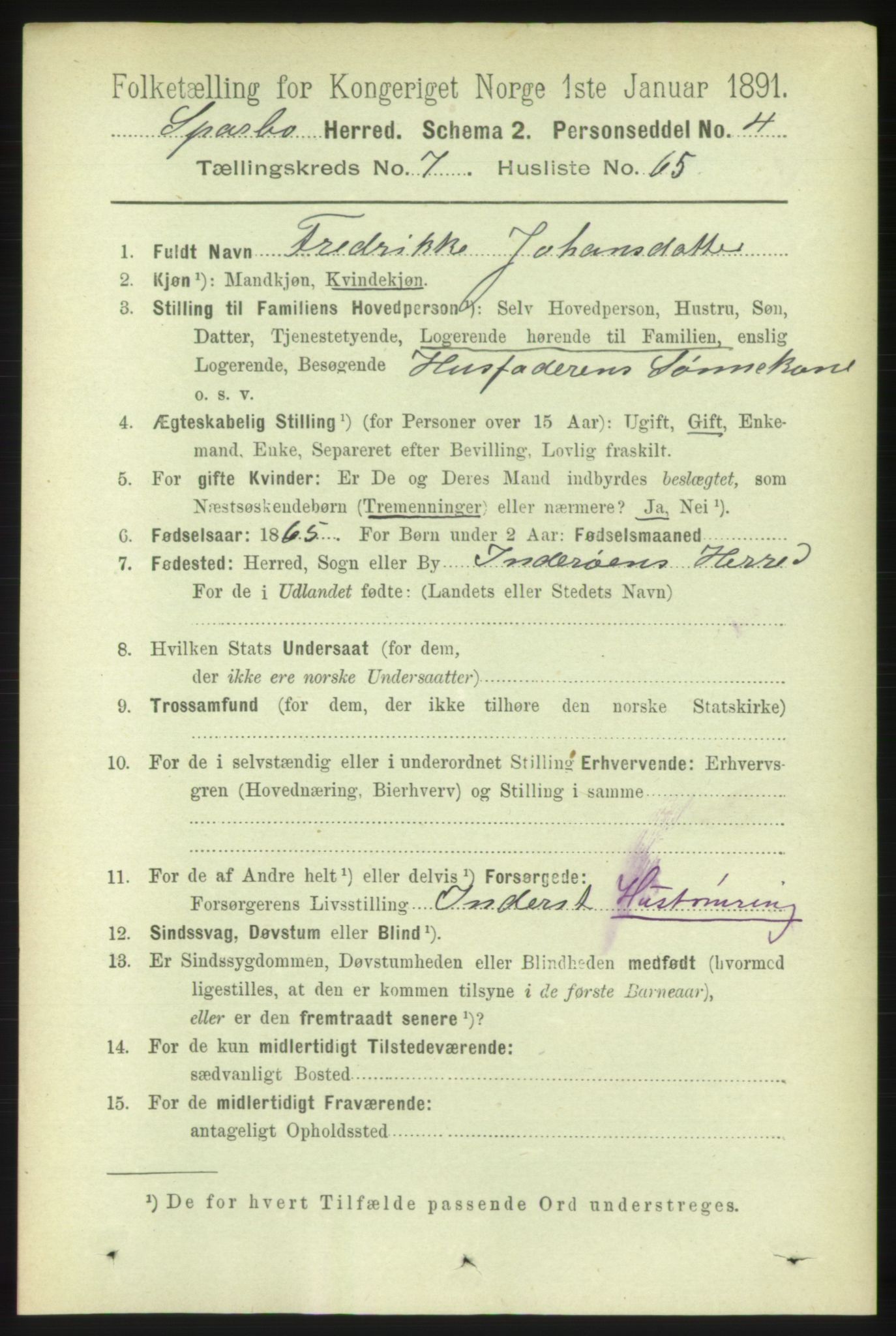 RA, 1891 census for 1731 Sparbu, 1891, p. 2743