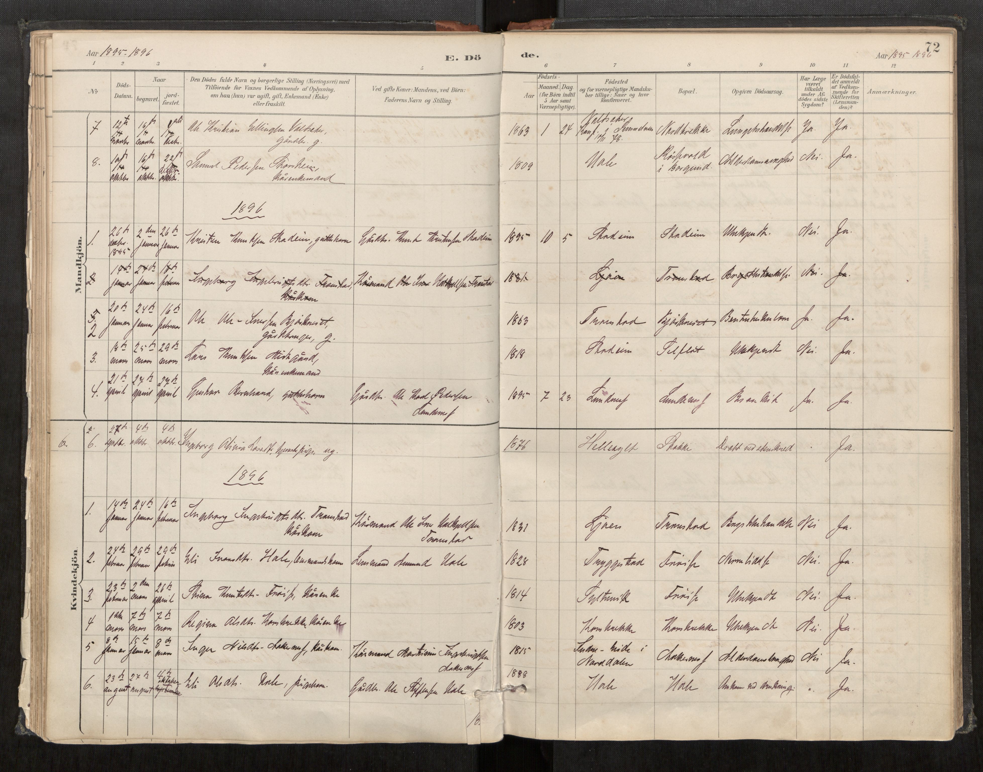 Sunnylven sokneprestkontor, SAT/A-1007: Parish register (official) no. 517A09, 1887-1910, p. 72