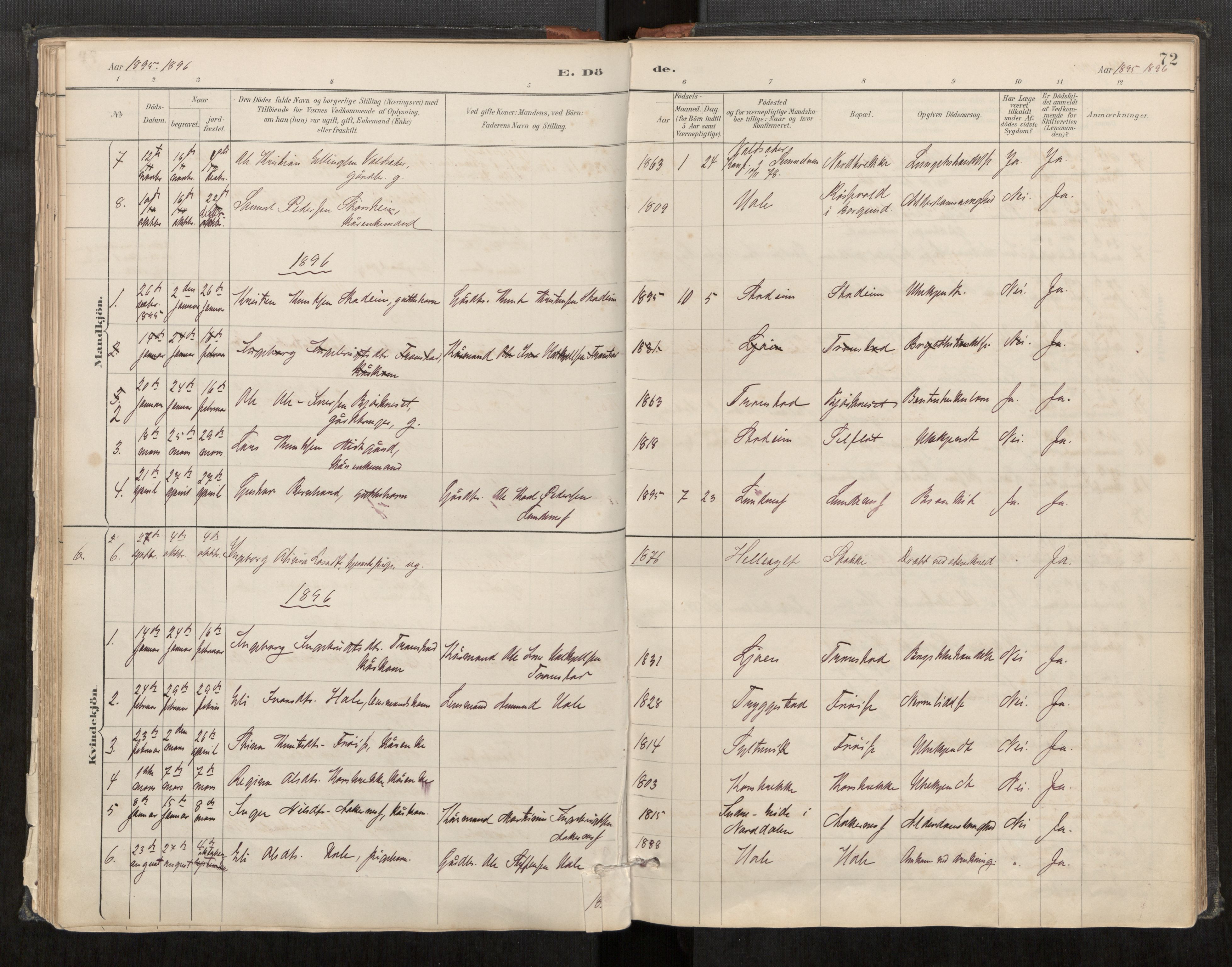 Sunnylven sokneprestkontor, AV/SAT-A-1007: Parish register (official) no. 517A09, 1887-1910, p. 72