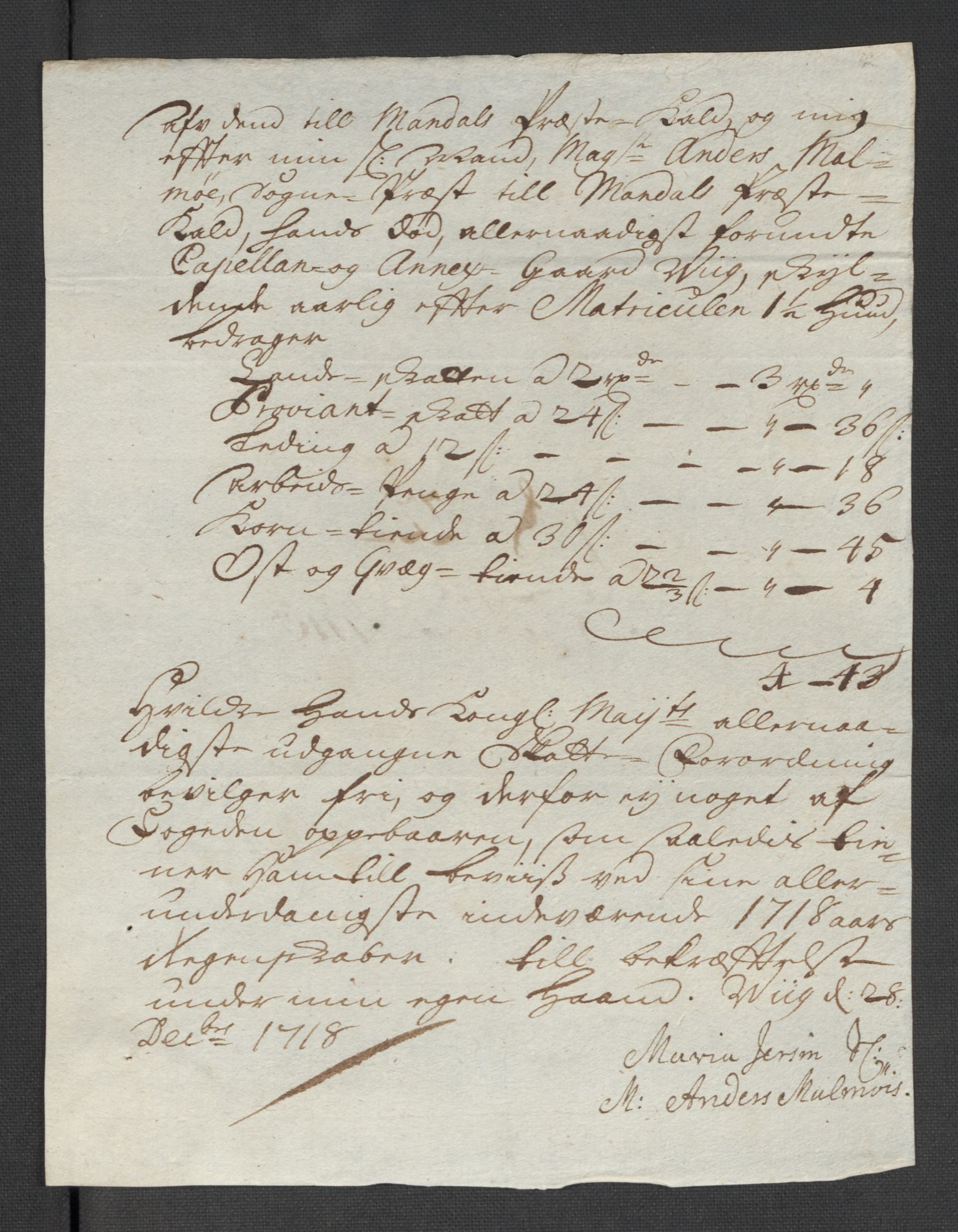 Rentekammeret inntil 1814, Reviderte regnskaper, Fogderegnskap, AV/RA-EA-4092/R43/L2563: Fogderegnskap Lista og Mandal, 1718, p. 341