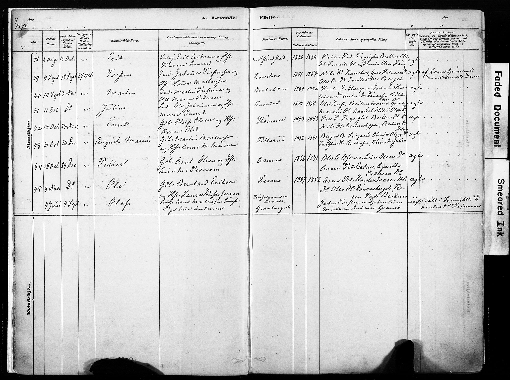 Hof prestekontor, AV/SAH-PREST-038/H/Ha/Haa/L0010: Parish register (official) no. 10, 1878-1909, p. 4