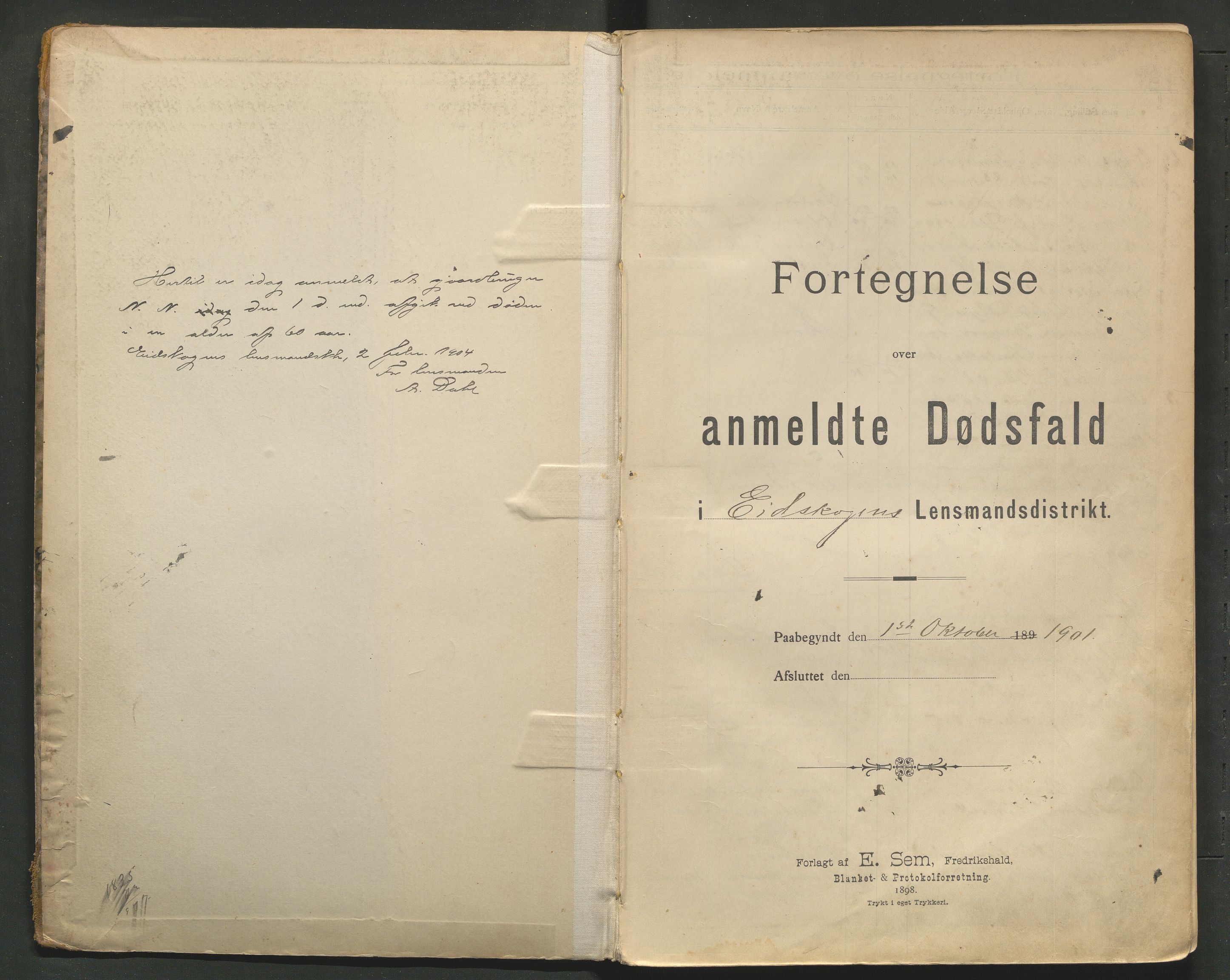 Eidskog lensmannskontor, SAH/LHE-009/H/Ha/Haa/L0001/0002: Dødsfallsprotokoller / Dødsfallsprotokoll, 1901-1910