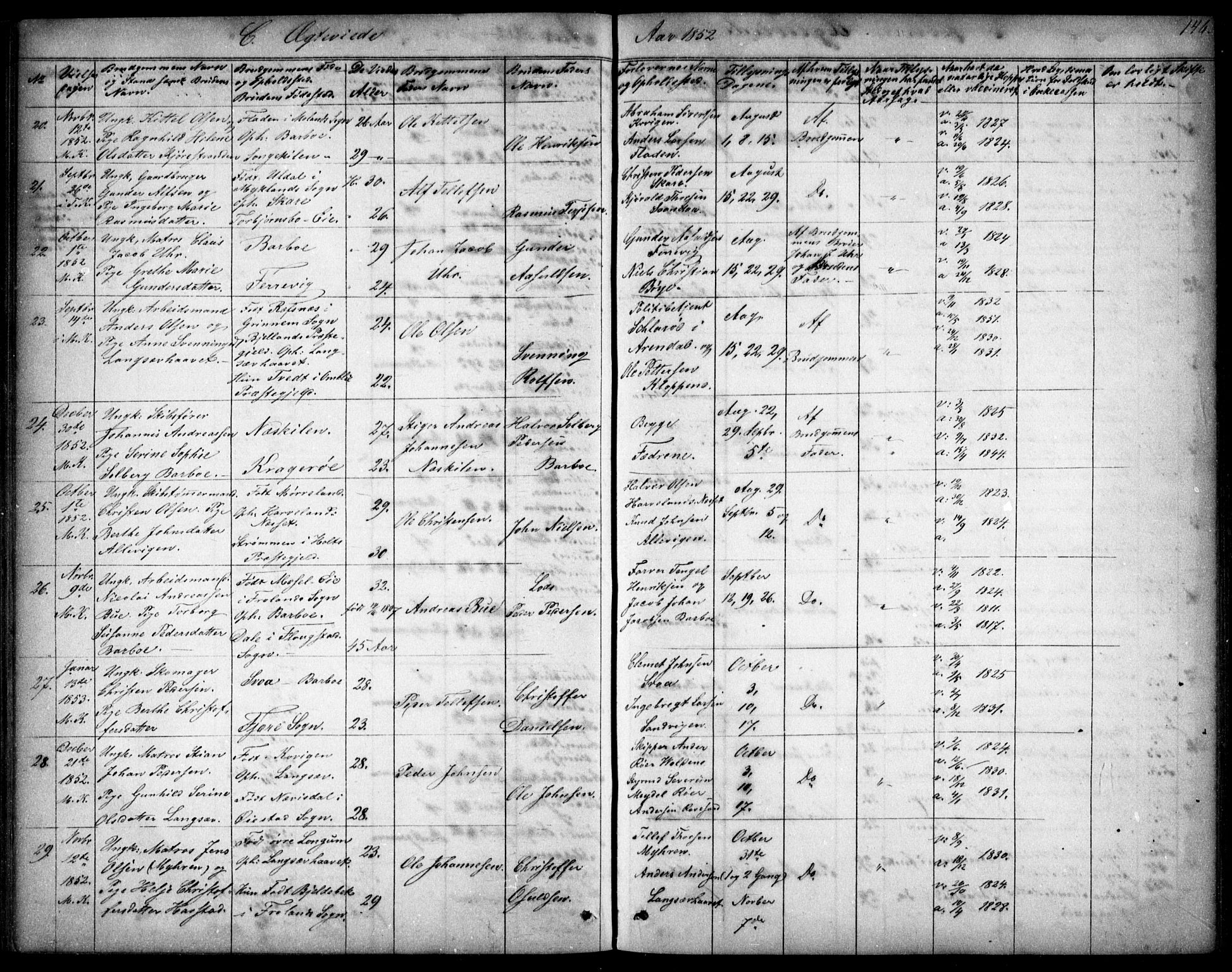 Tromøy sokneprestkontor, AV/SAK-1111-0041/F/Fb/L0002: Parish register (copy) no. B 2, 1851-1858, p. 146