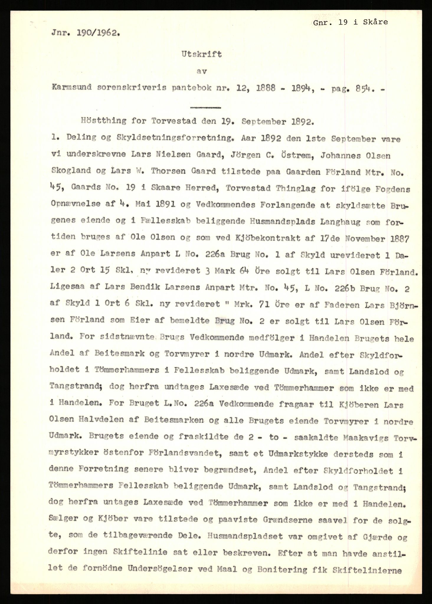 Statsarkivet i Stavanger, AV/SAST-A-101971/03/Y/Yj/L0024: Avskrifter sortert etter gårdsnavn: Fæøen - Garborg, 1750-1930, p. 247