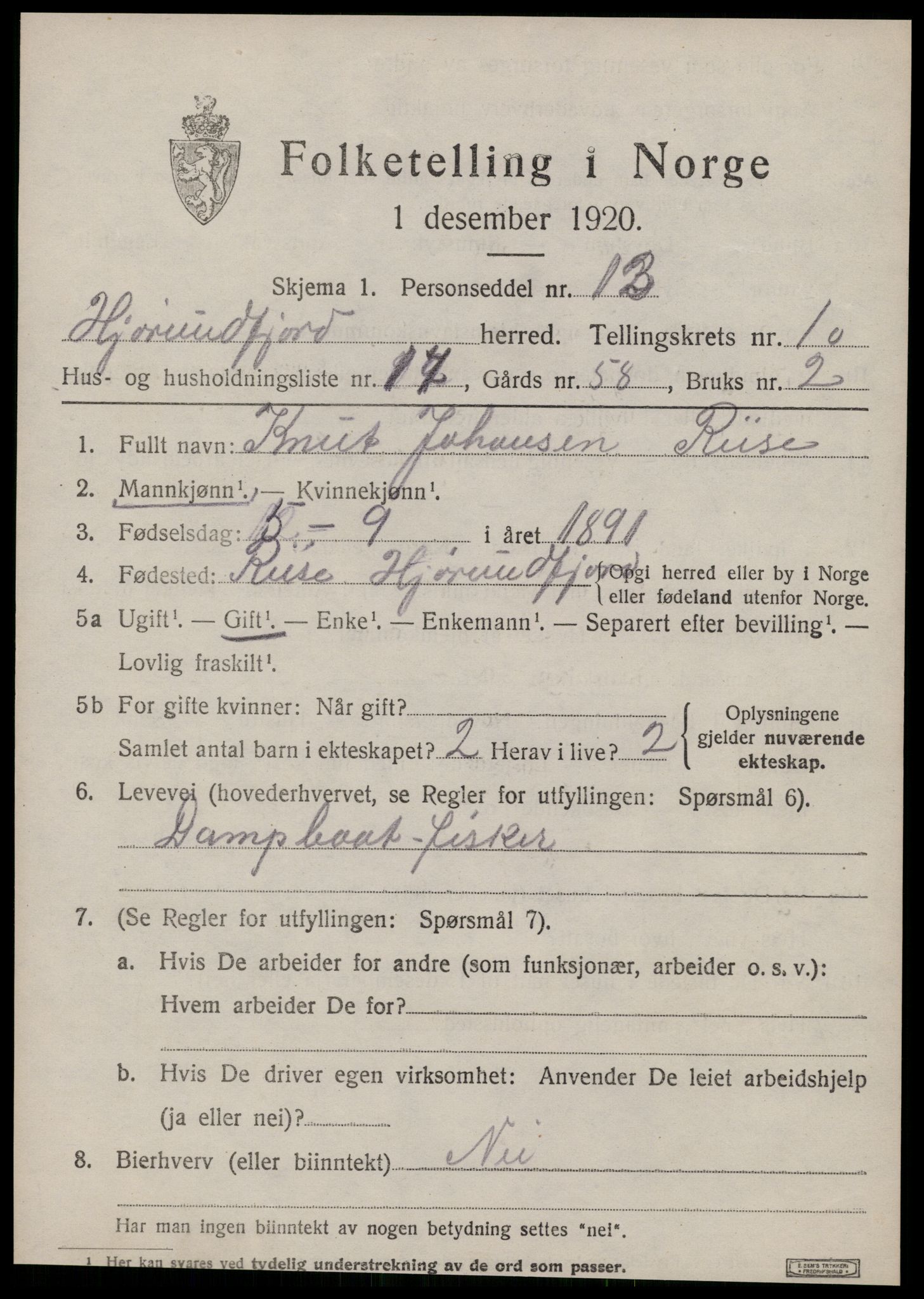 SAT, 1920 census for Hjørundfjord, 1920, p. 3871