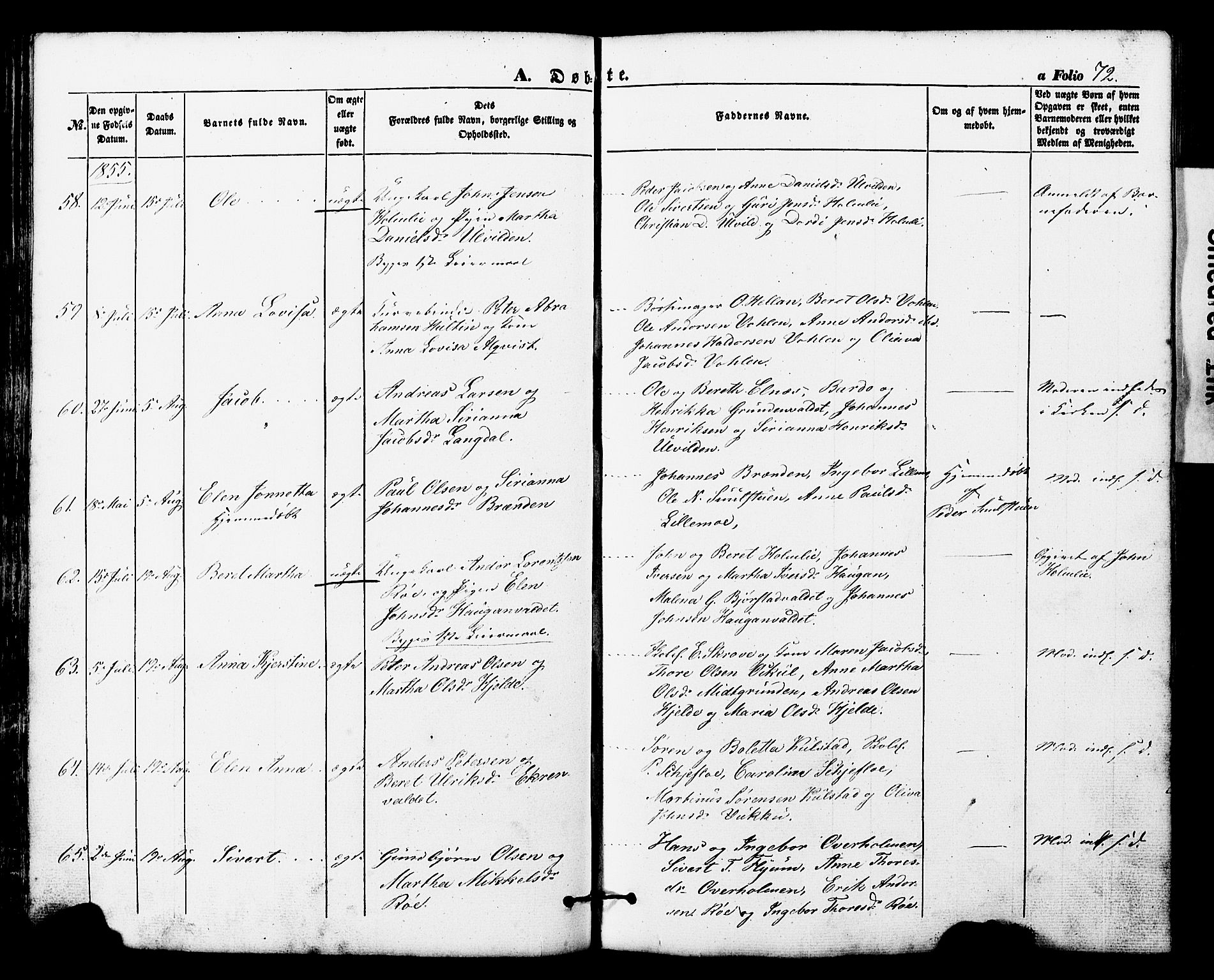 Ministerialprotokoller, klokkerbøker og fødselsregistre - Nord-Trøndelag, AV/SAT-A-1458/724/L0268: Parish register (copy) no. 724C04, 1846-1878, p. 72