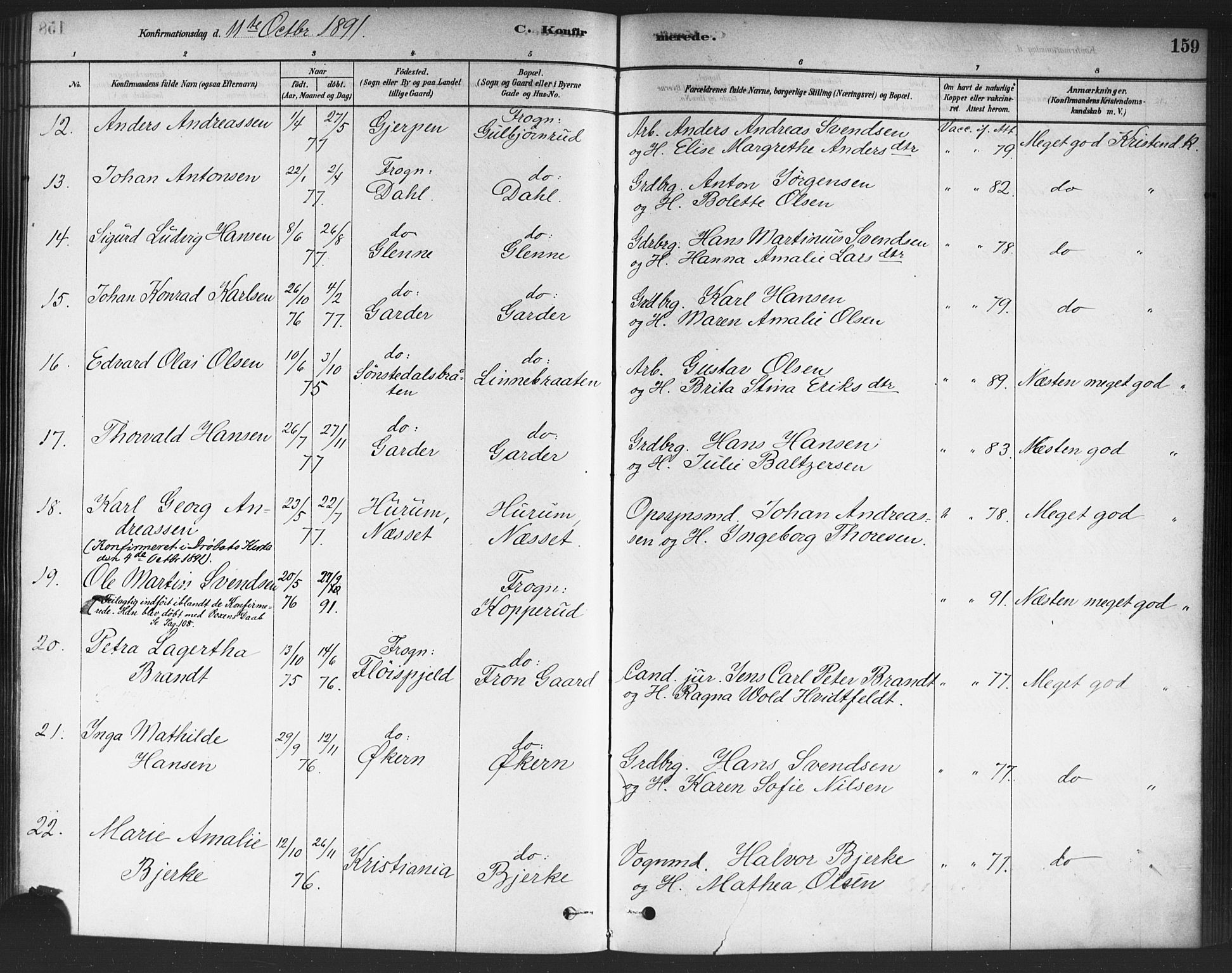 Drøbak prestekontor Kirkebøker, AV/SAO-A-10142a/F/Fc/L0002: Parish register (official) no. III 2, 1878-1891, p. 159