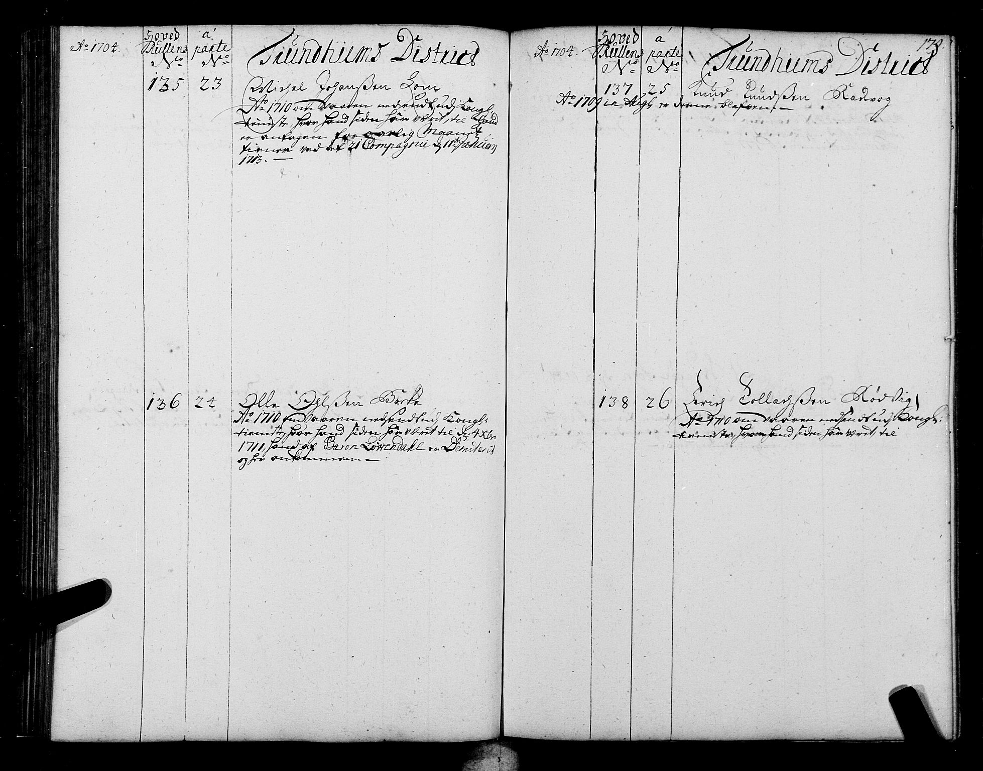 Sjøinnrulleringen - Trondhjemske distrikt, AV/SAT-A-5121/01/L0004: Ruller over sjøfolk i Trondhjem by, 1704-1710, p. 179