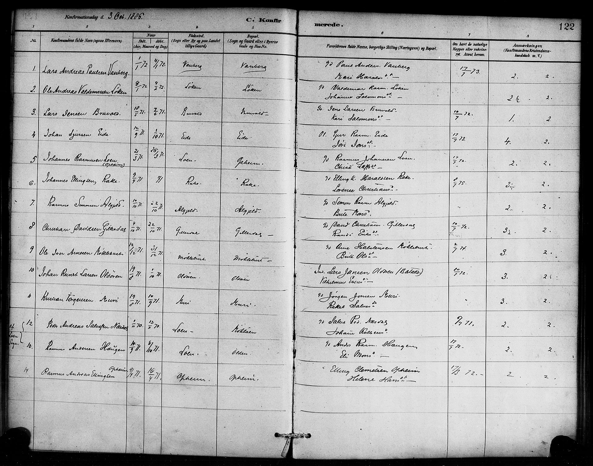 Innvik sokneprestembete, AV/SAB-A-80501: Parish register (official) no. C 1, 1879-1900, p. 122