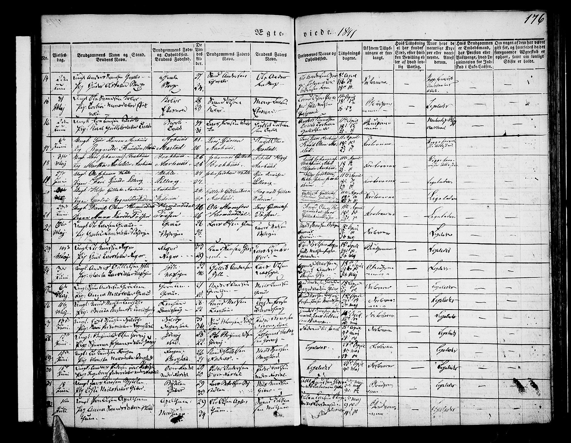 Voss sokneprestembete, SAB/A-79001/H/Haa: Parish register (official) no. A 13, 1836-1851, p. 176