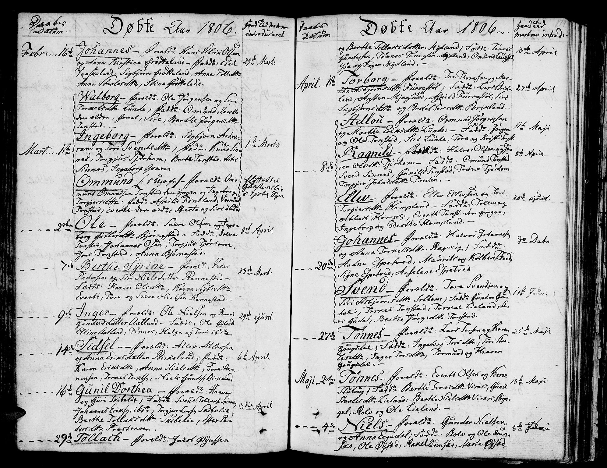 Bakke sokneprestkontor, AV/SAK-1111-0002/F/Fa/Faa/L0002: Parish register (official) no. A 2, 1780-1816, p. 175