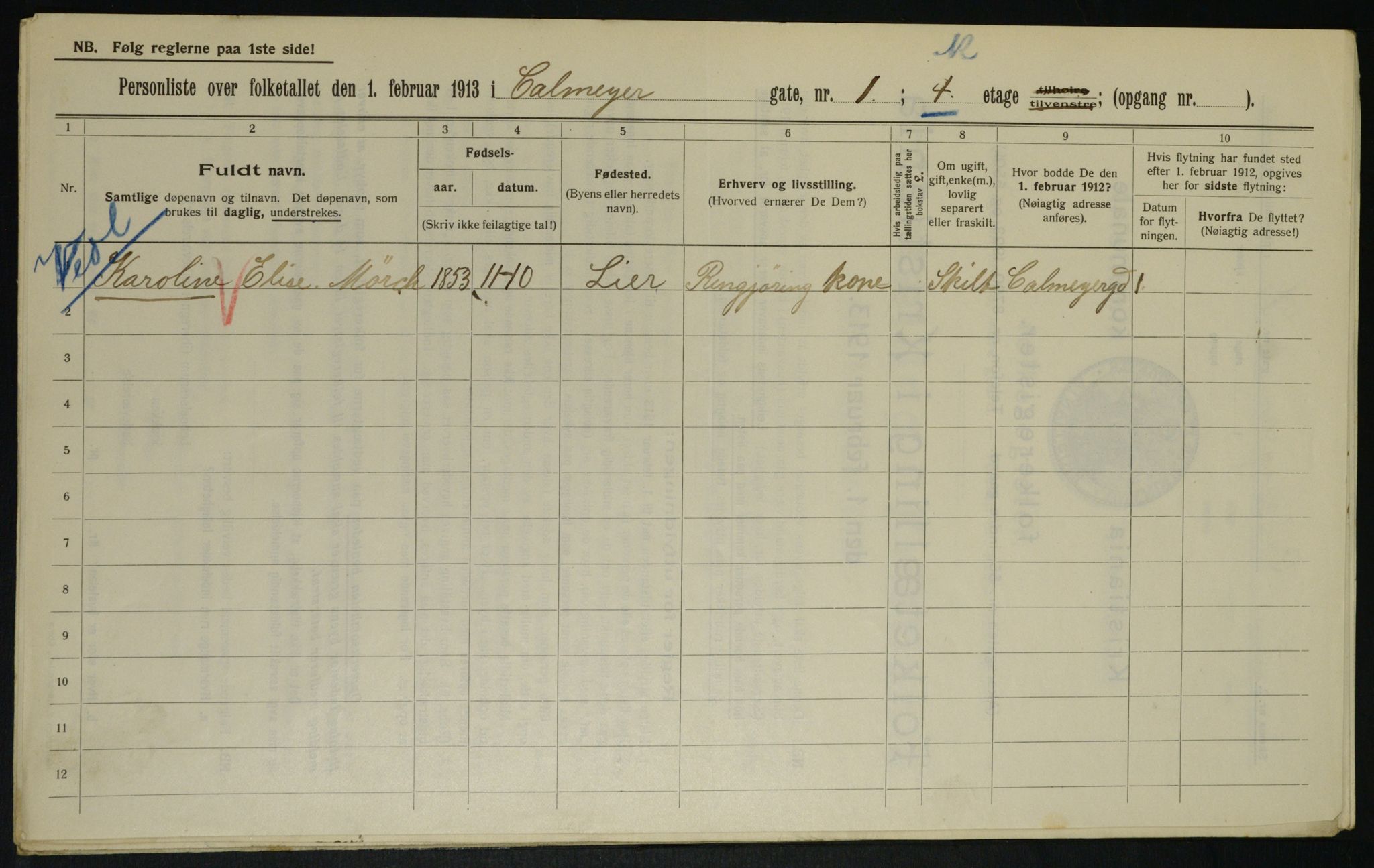 OBA, Municipal Census 1913 for Kristiania, 1913, p. 11396