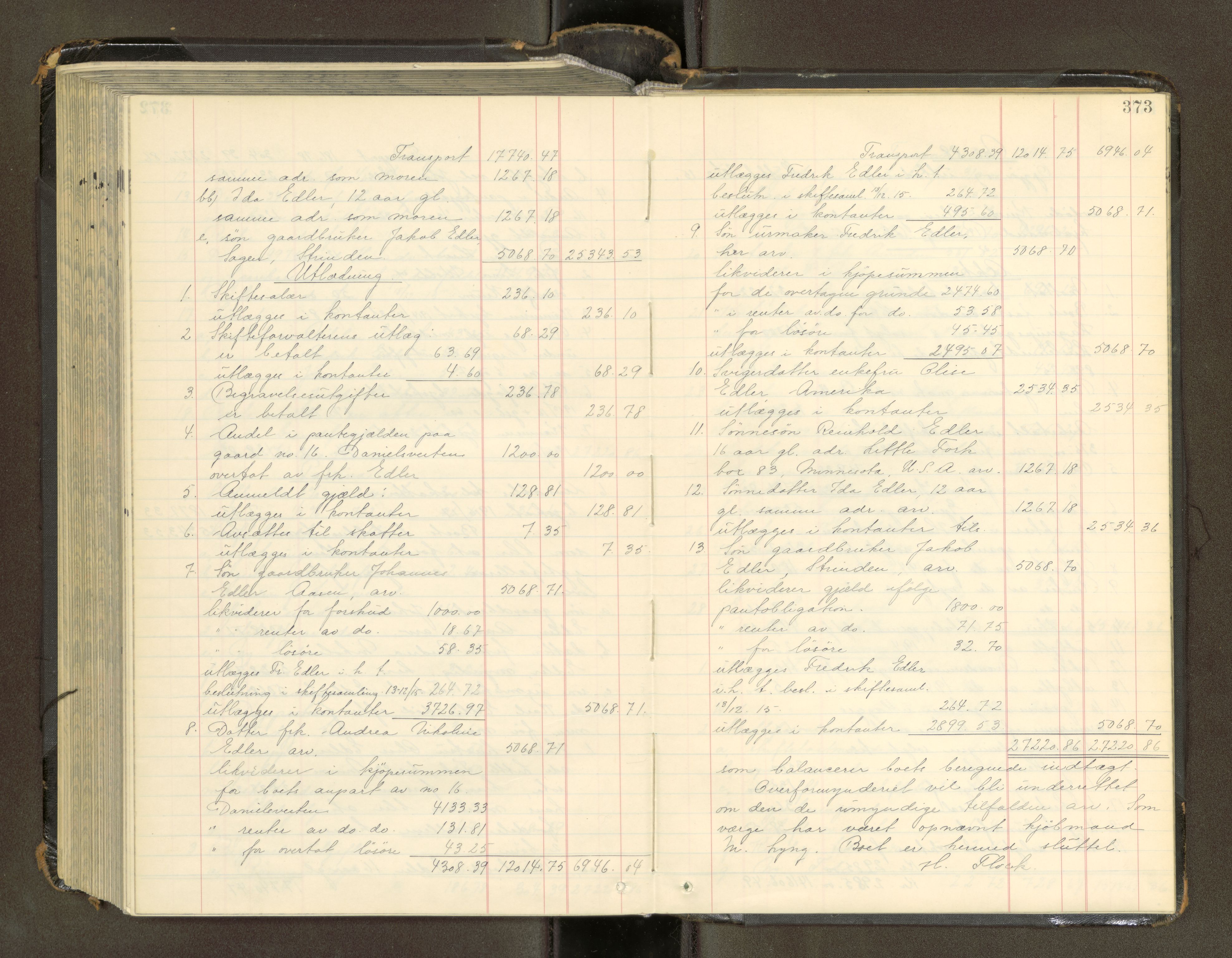 Trondheim byfogd, AV/SAT-A-0003/1/3/3A/L0041: Skifteutlodningsprotokoll - 1710-5/2. (m/ register), 1913-1916, p. 373