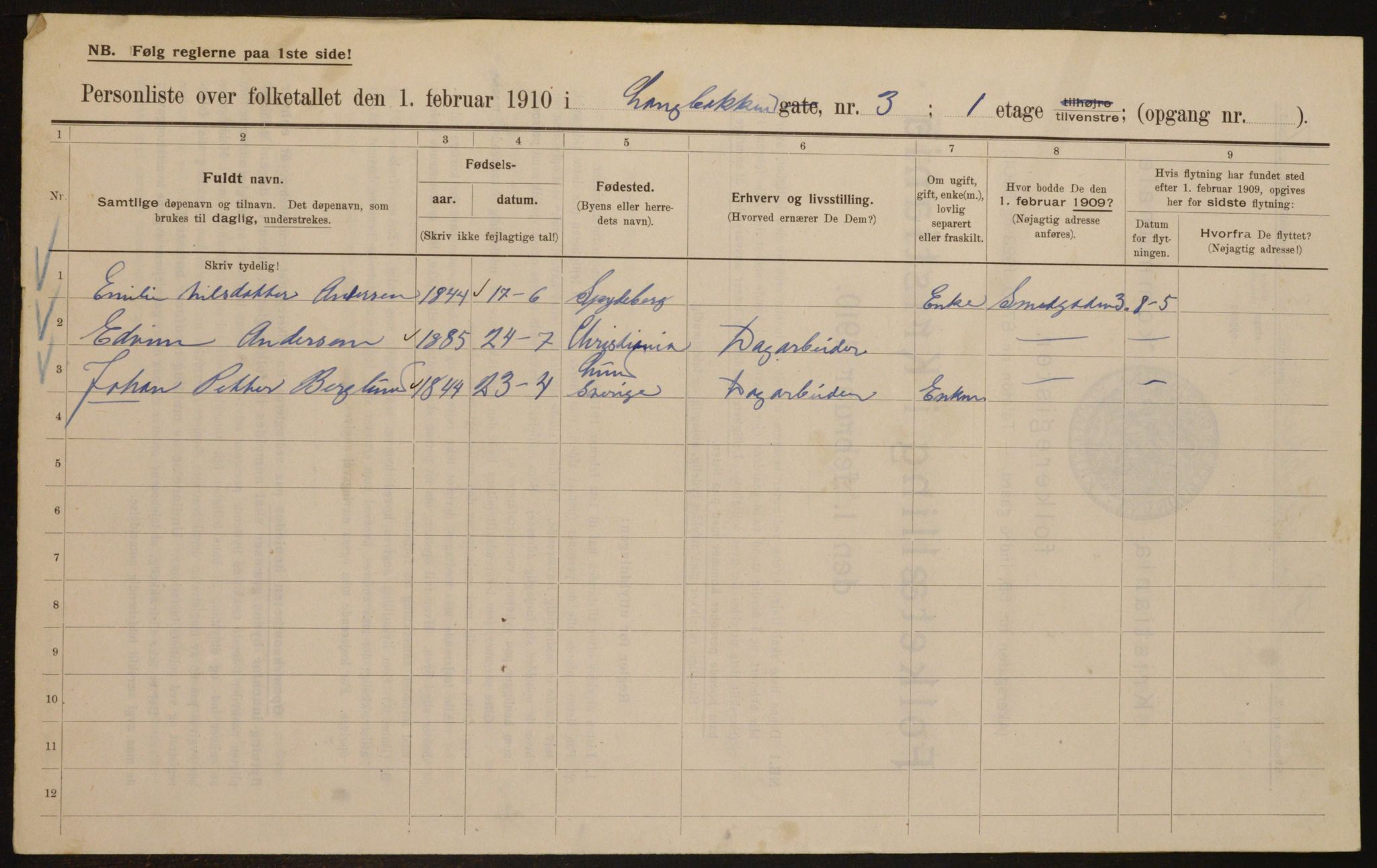 OBA, Municipal Census 1910 for Kristiania, 1910, p. 54335