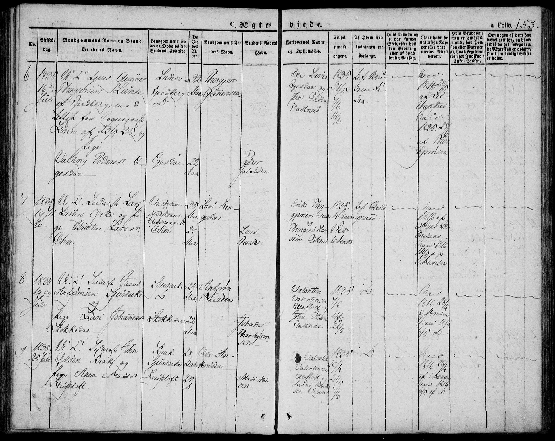 Skjold sokneprestkontor, AV/SAST-A-101847/H/Ha/Haa/L0005: Parish register (official) no. A 5, 1830-1856, p. 153