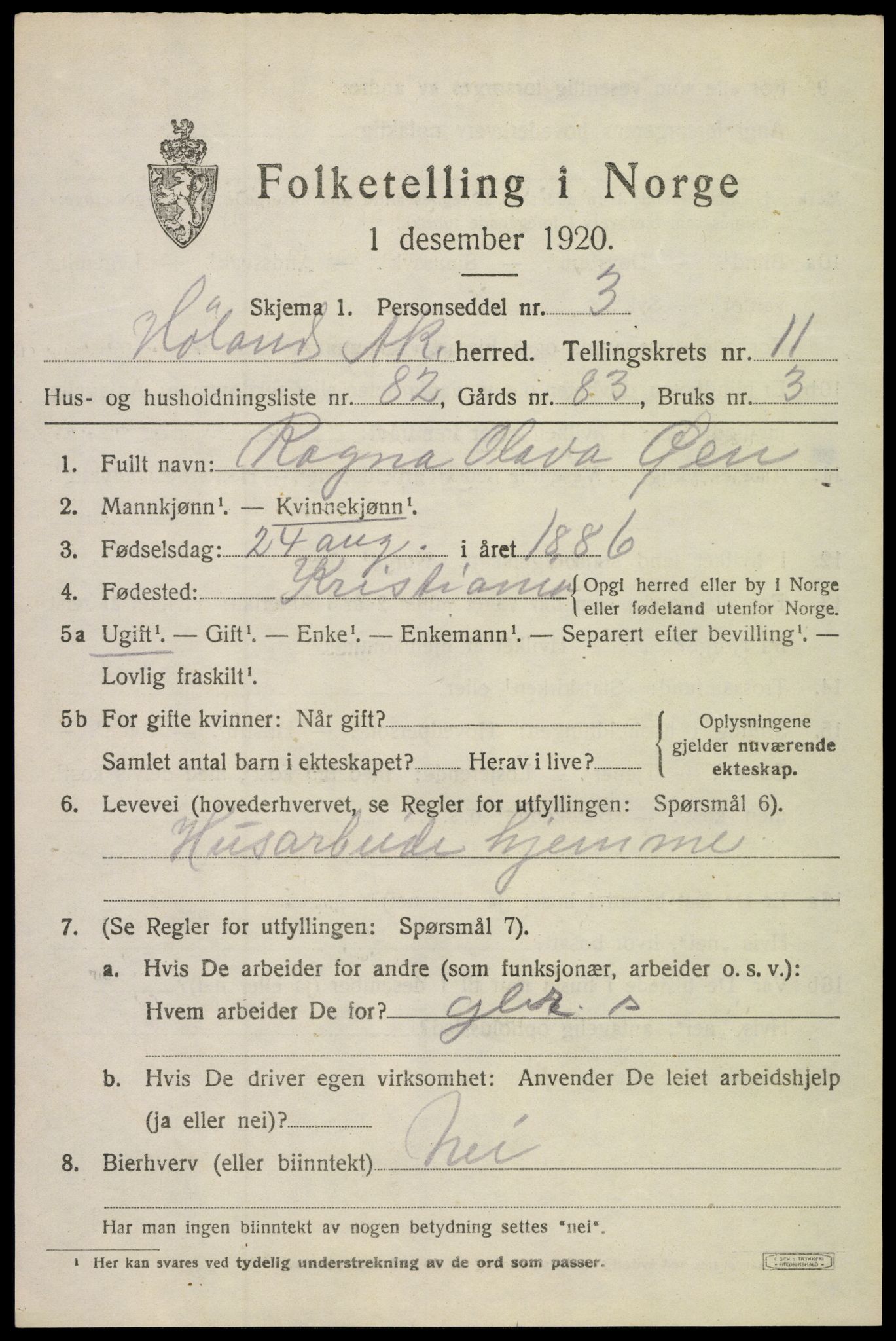 SAO, 1920 census for Høland, 1920, p. 11661