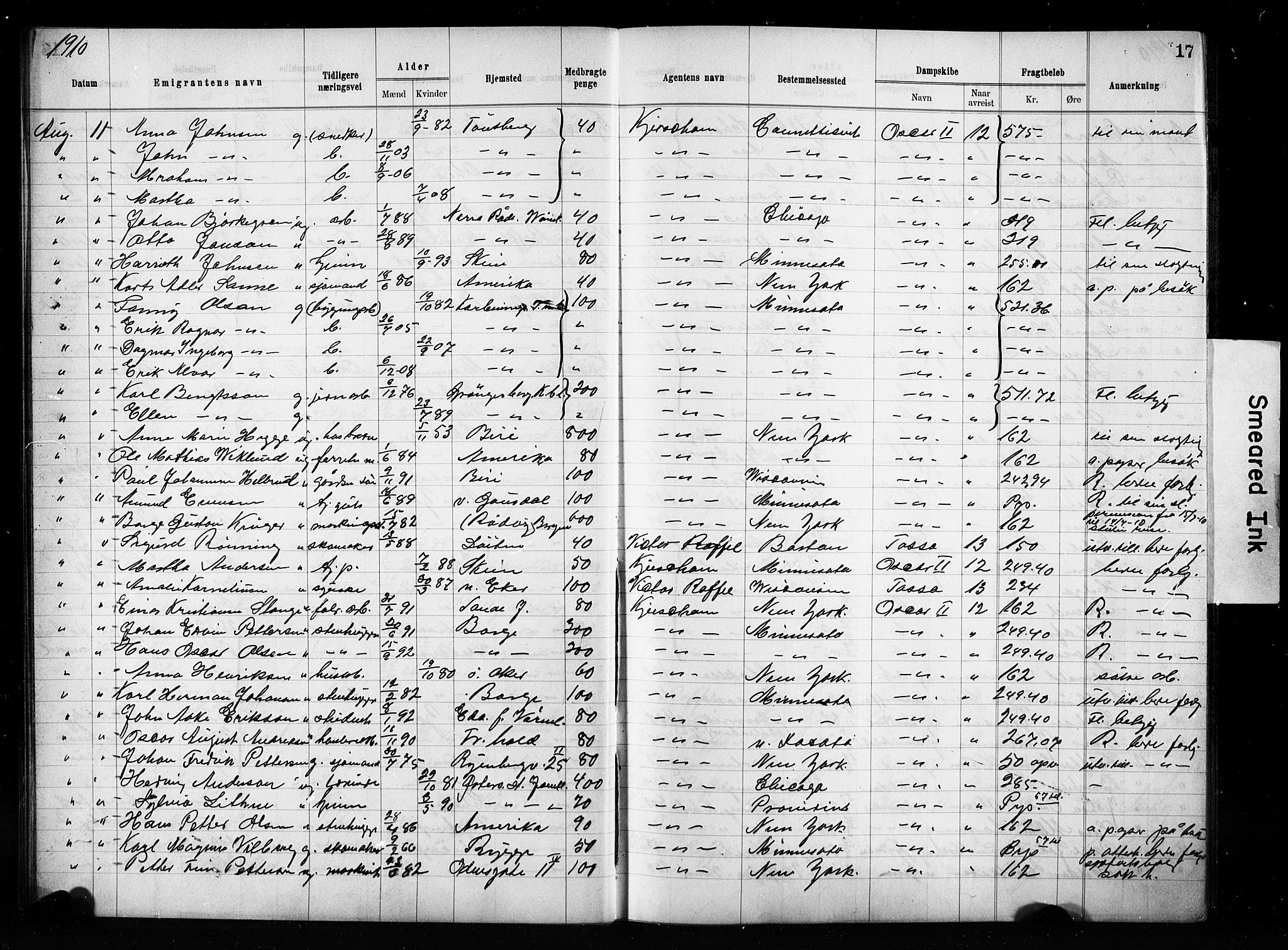 Oslo politidistrikt, AV/SAO-A-10085/E/Ee/Eef/L0029: Emigrantprotokoll, 1910-1913, p. 17