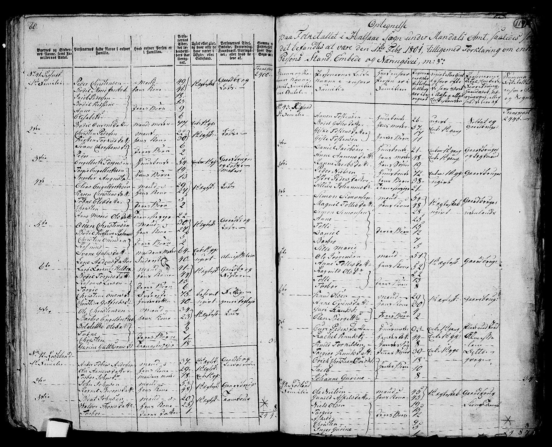 RA, 1801 census for 1019P Mandal, 1801, p. 118b-119a