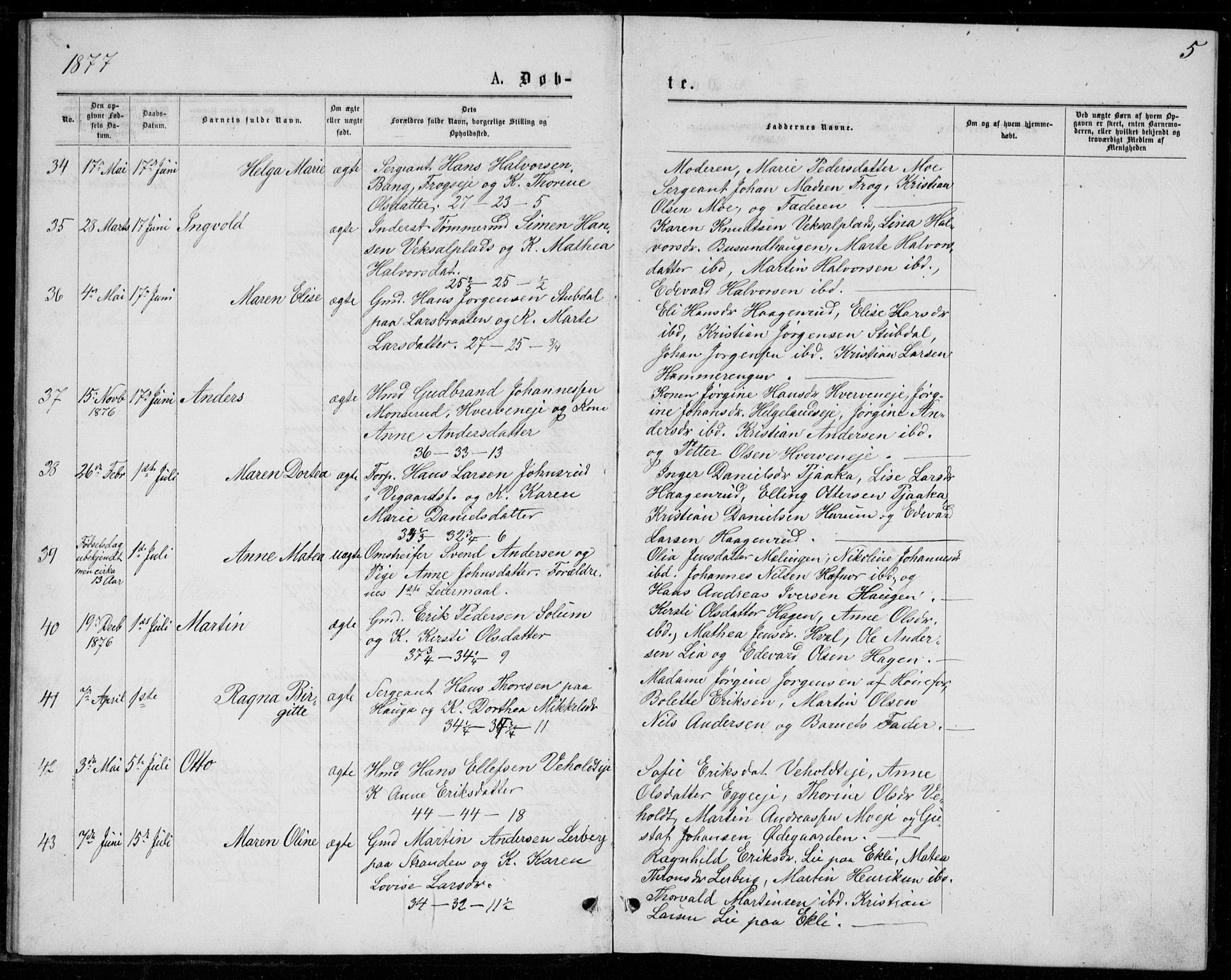 Norderhov kirkebøker, SAKO/A-237/G/Ga/L0007: Parish register (copy) no. I 7, 1877-1887, p. 5